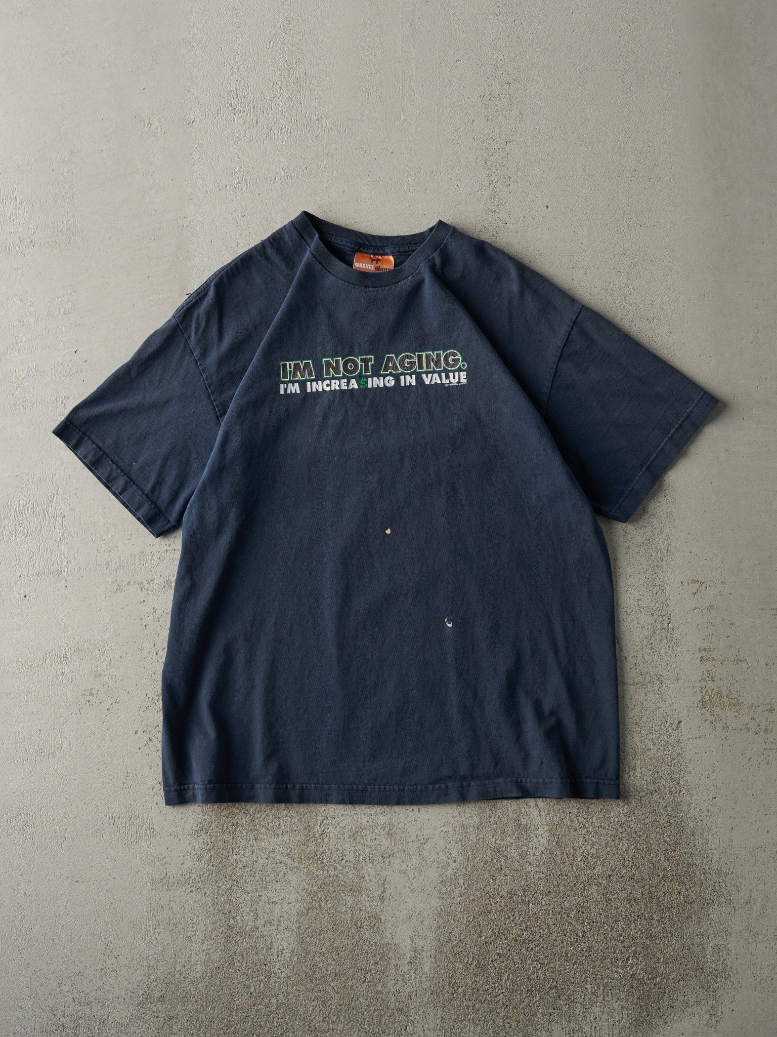 Vintage Y2K Navy Blue "I'm Not Aging. I'm Increasing In Value" Slogan Tee (M)