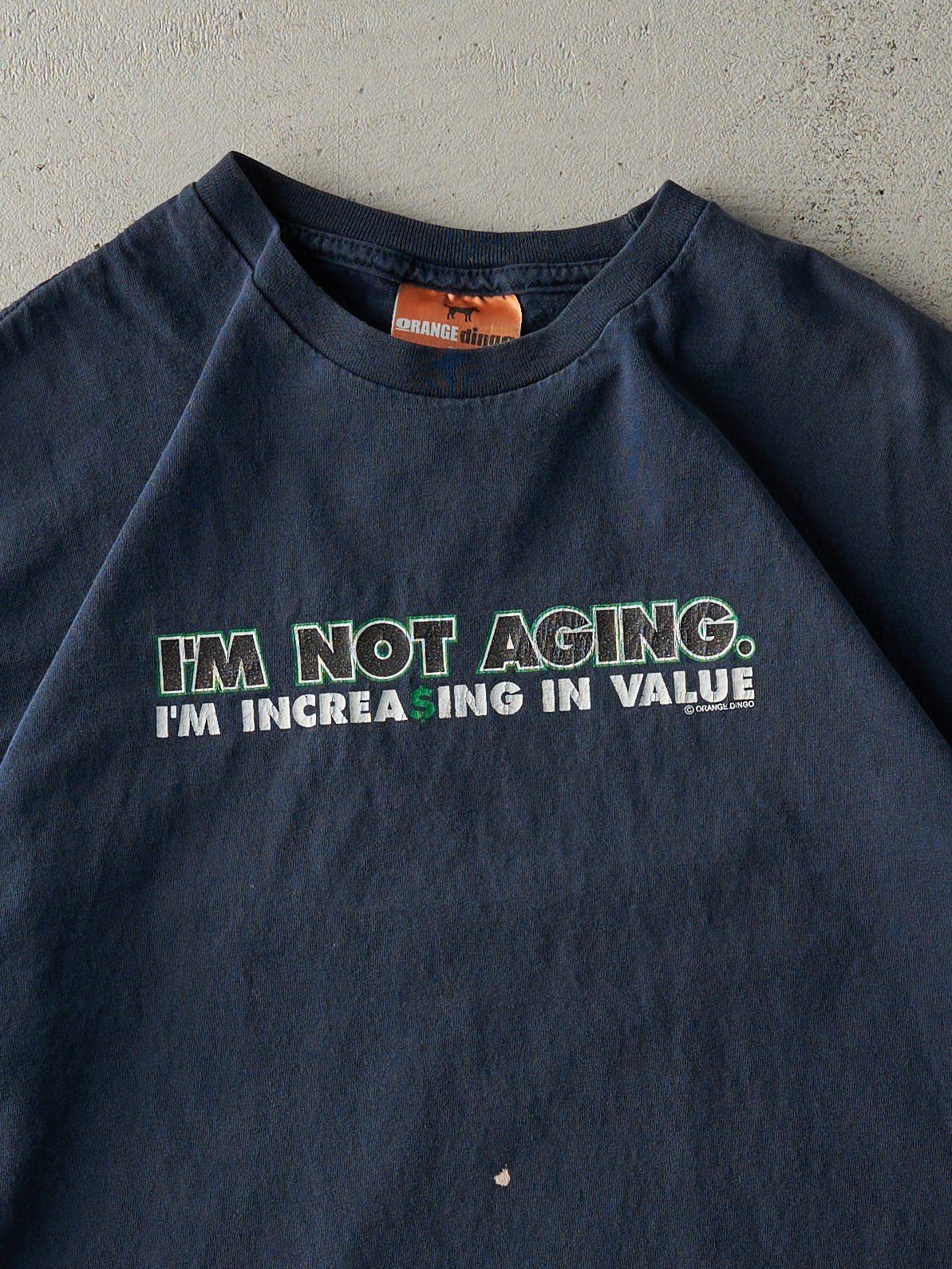Vintage Y2K Navy Blue "I'm Not Aging. I'm Increasing In Value" Slogan Tee (M)