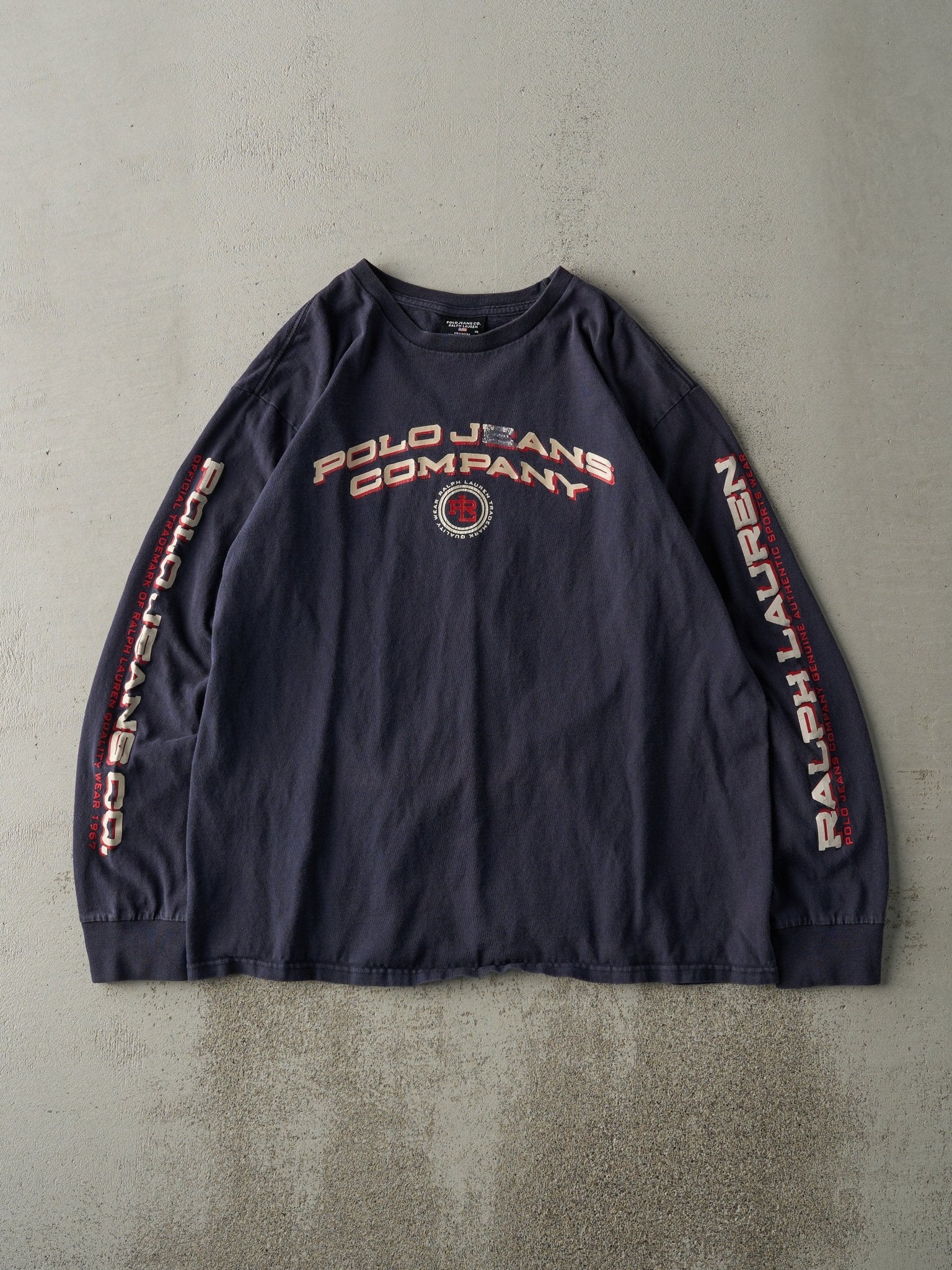 Vintage Y2K Navy Blue Polo Jeans Co Ralph Lauren Long Sleeve (L)