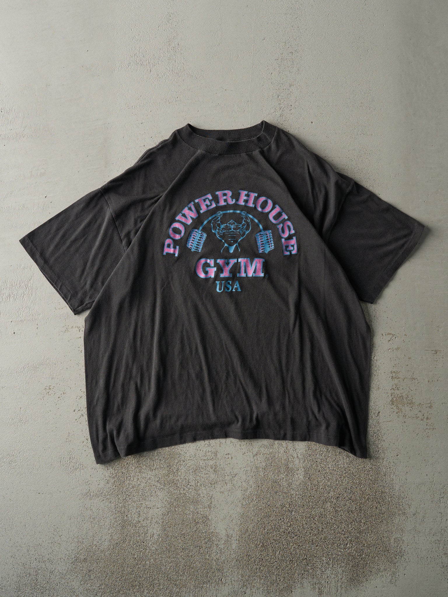 Vintage 80s Black Powerhouse Gym Single Stitch Tee (L/XL)