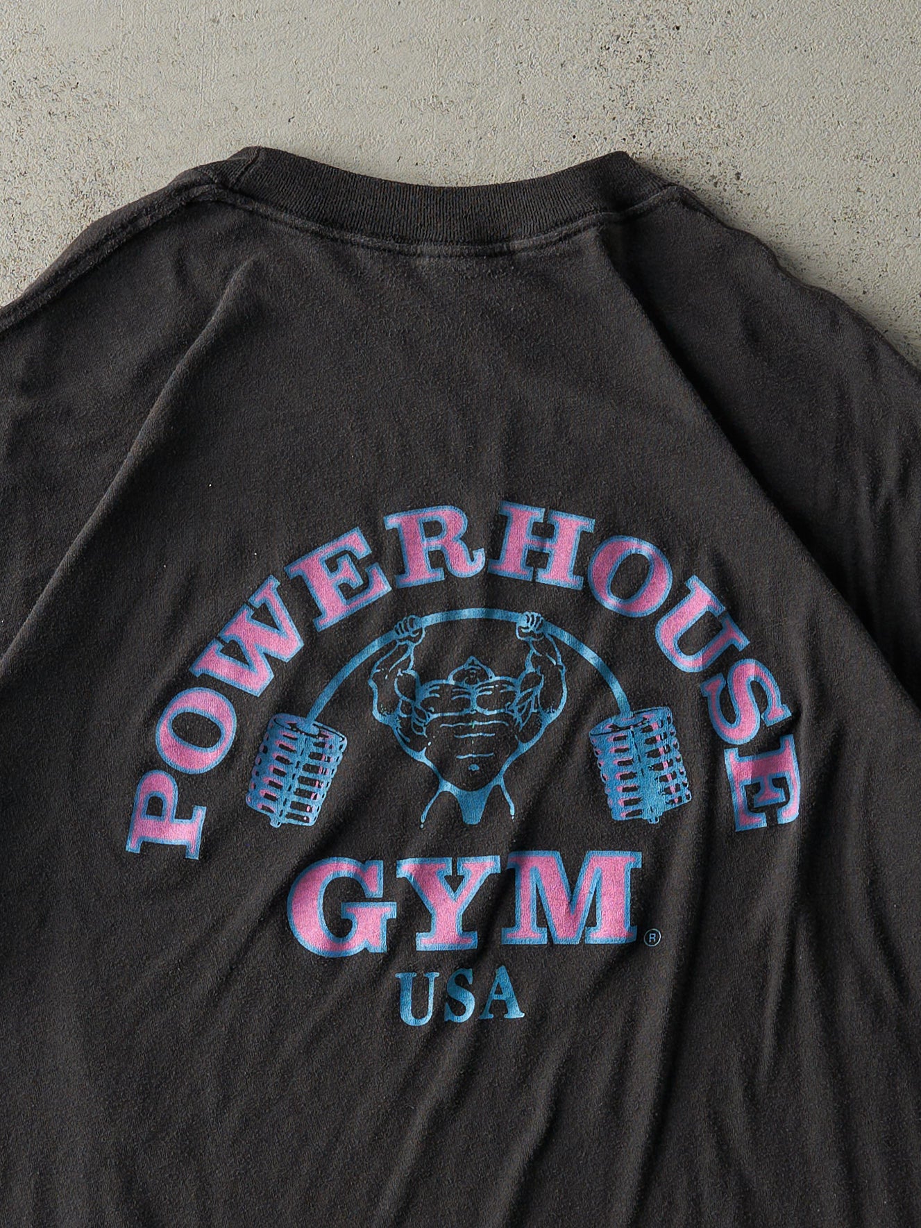 Vintage 80s Black Powerhouse Gym Single Stitch Tee (L/XL)