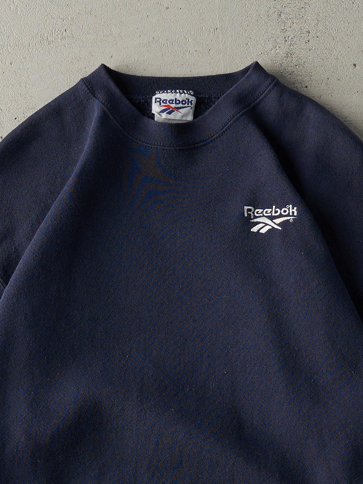 Vintage 90s Navy Blue Embroidered Reebok Logo Crewneck (M)