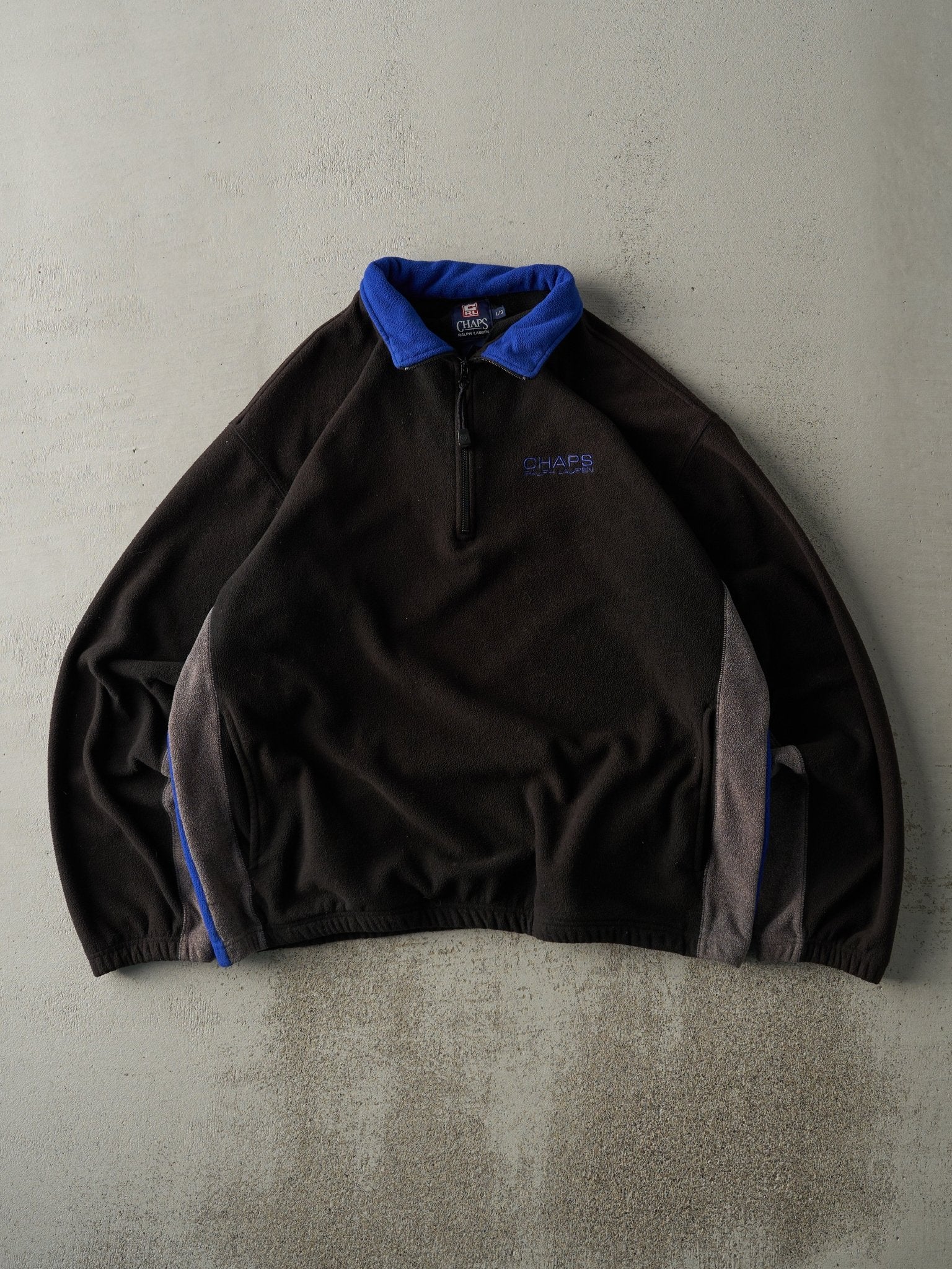Vintage Y2K Black, Grey & Blue Chaps Ralph Lauren Fleece Quarter Zip (L)