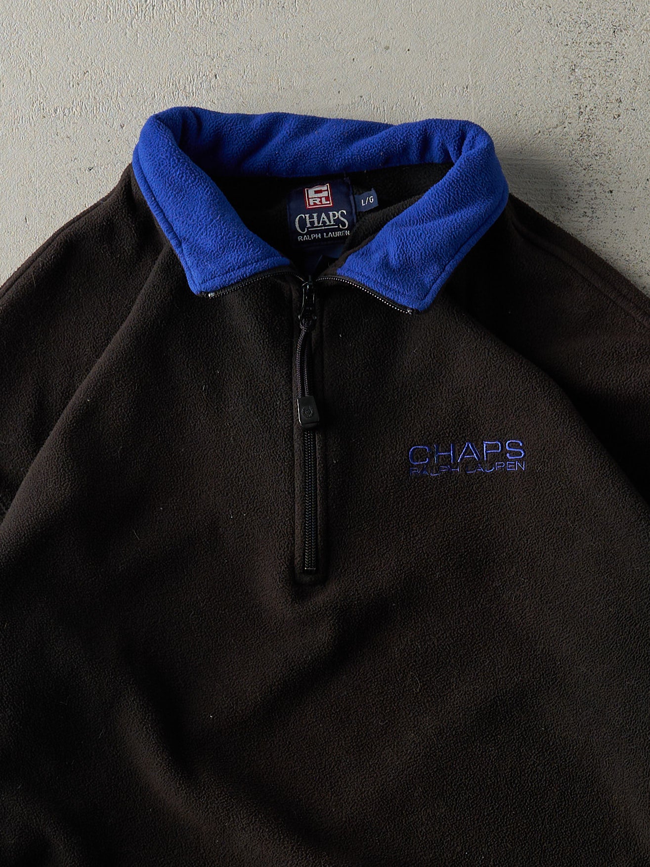 Vintage Y2K Black, Grey & Blue Chaps Ralph Lauren Fleece Quarter Zip (L)