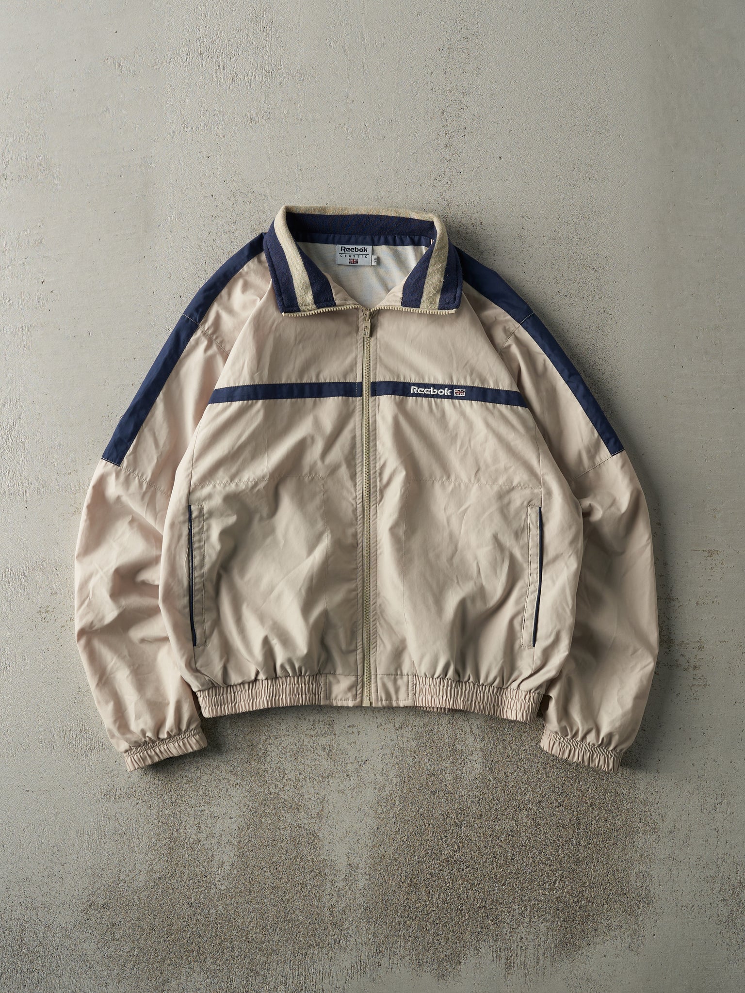 Vintage 90s Beige & Navy Reebok Windbreaker Jacket (M)