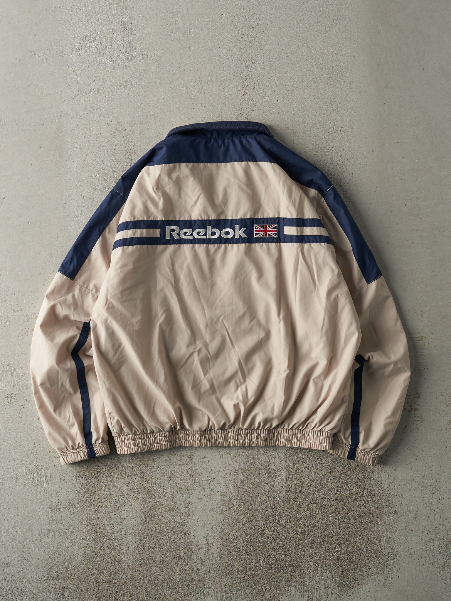 Vintage 90s Beige & Navy Reebok Windbreaker Jacket (M)