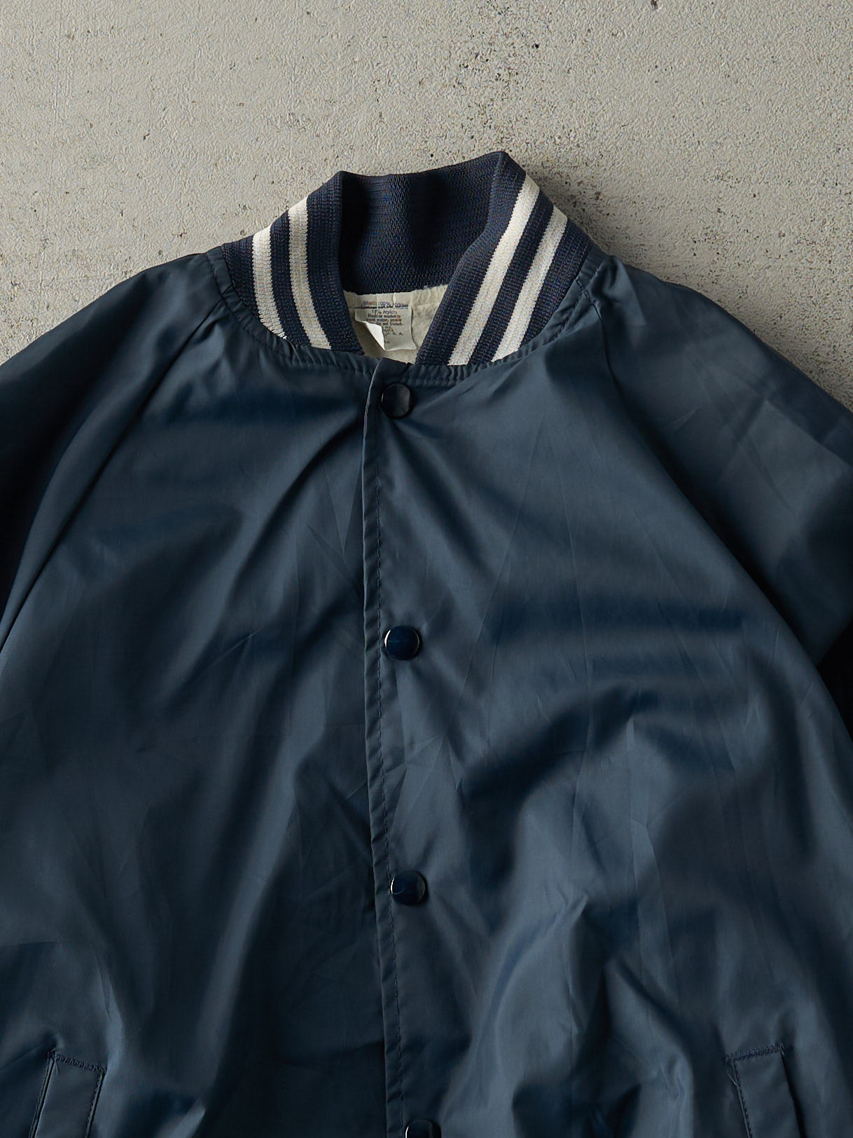 Vintage 80s Navy Blue Blank Nylon Bomber (S/M)