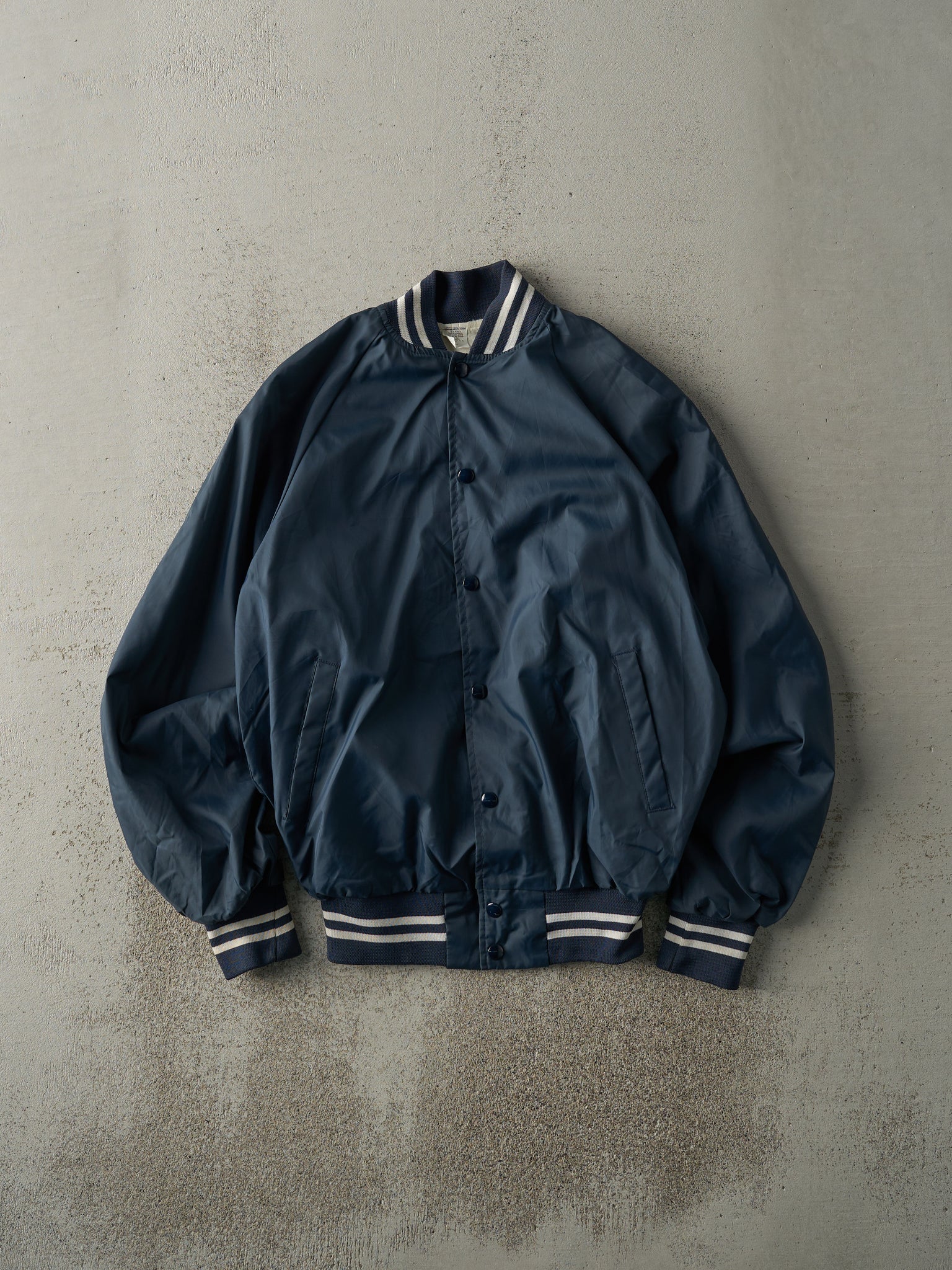 Vintage 80s Navy Blue Blank Nylon Bomber (S/M)