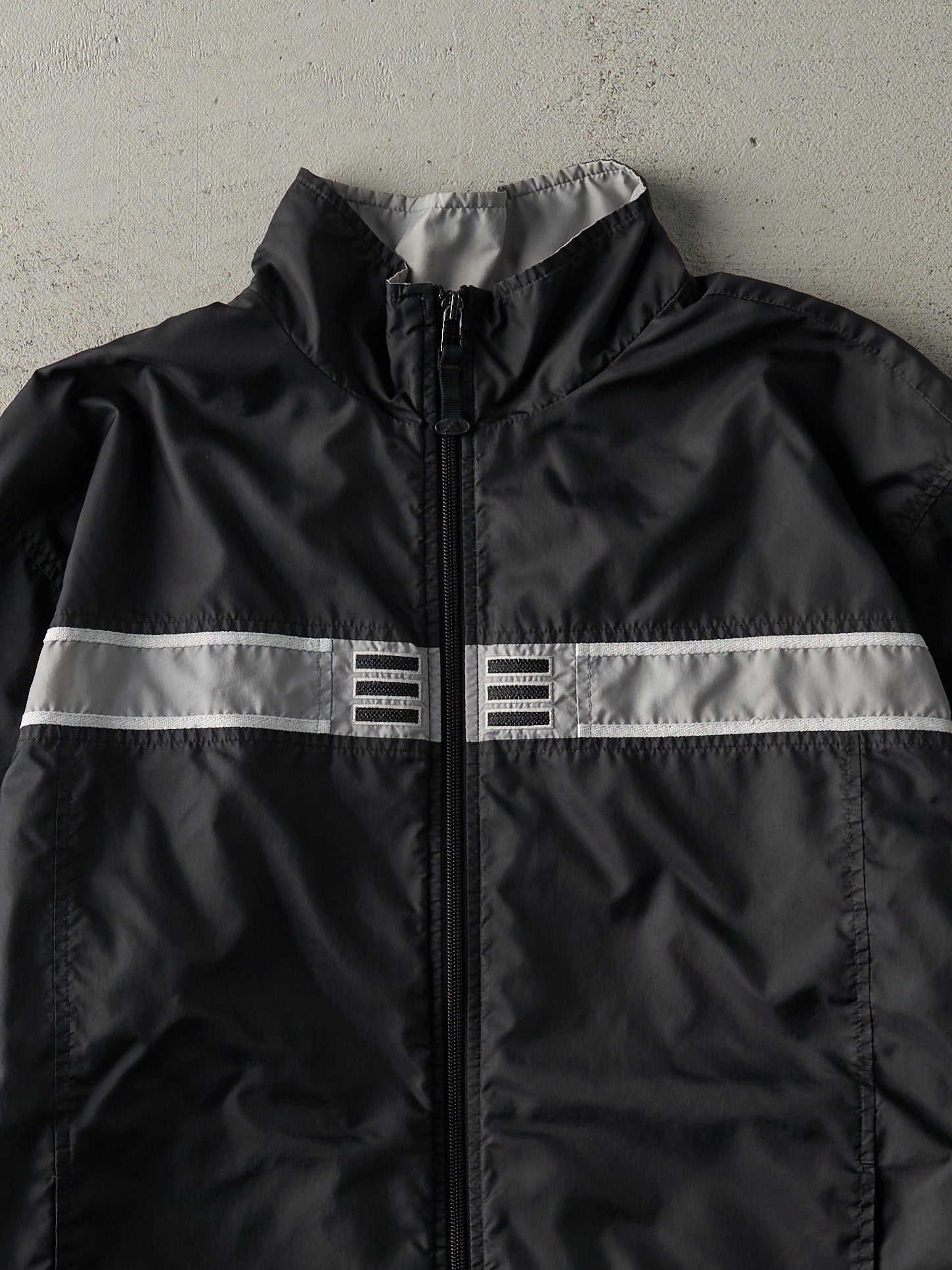 Vintage Y2K Black & Silver Reflective Adidas Windbreaker Jacket (S/M)