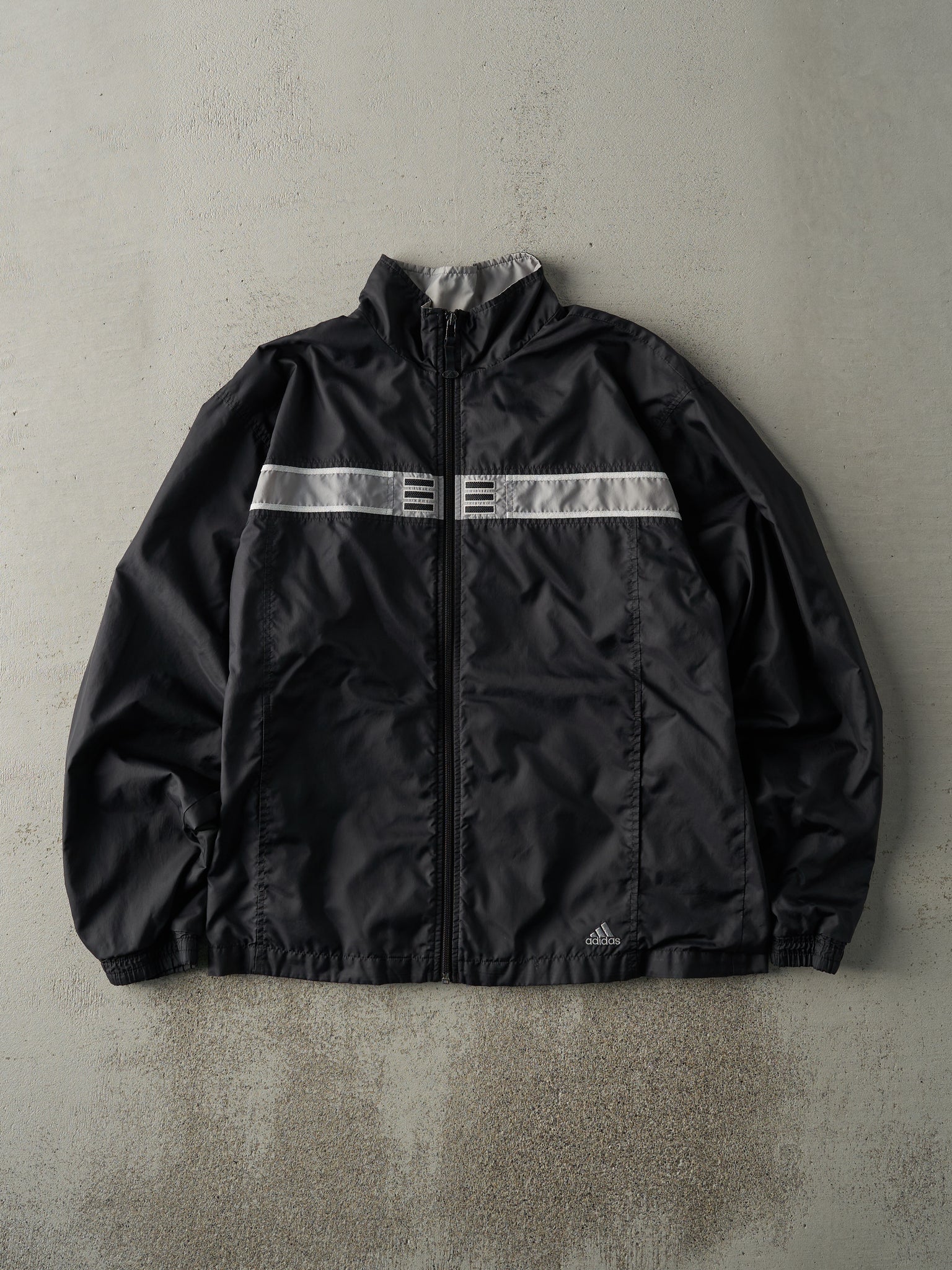 Vintage Y2K Black & Silver Reflective Adidas Windbreaker Jacket (S/M)