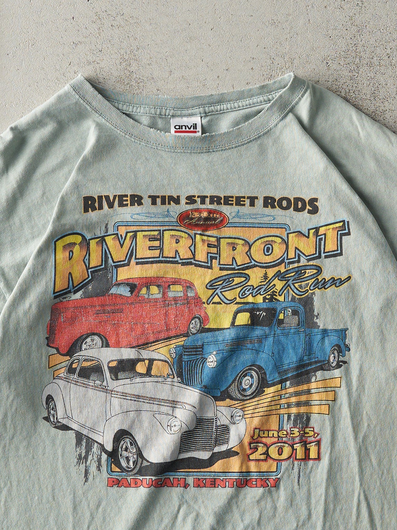 Vintage 11' Mint Green Riverfront Rod Run Racing Tee (M)