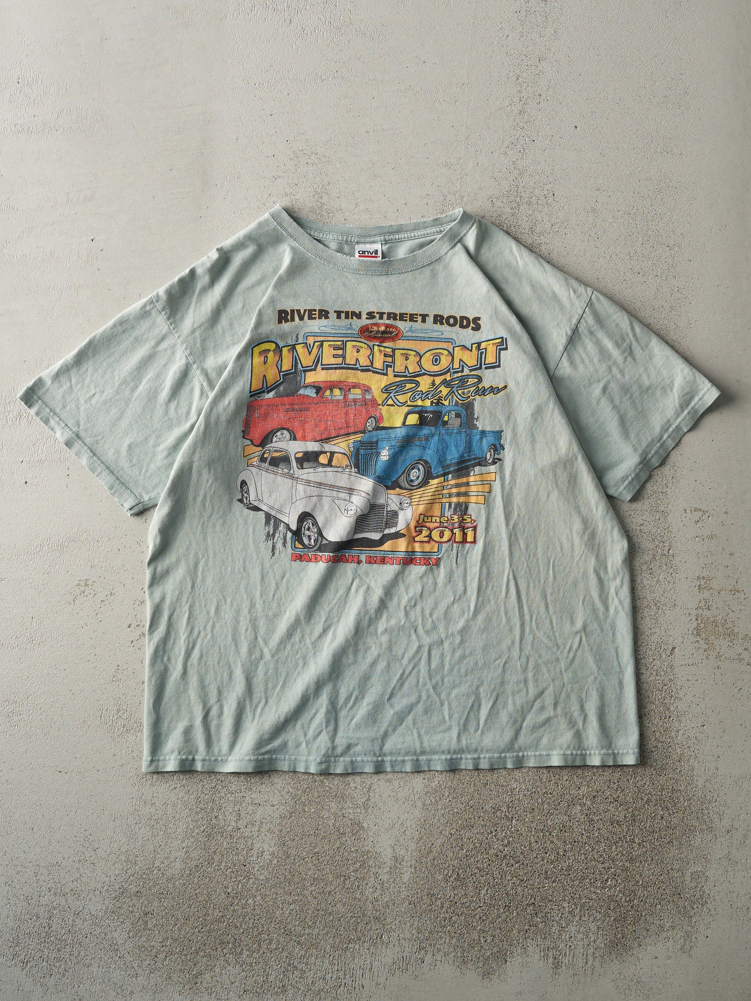 Vintage 11' Mint Green Riverfront Rod Run Racing Tee (M)