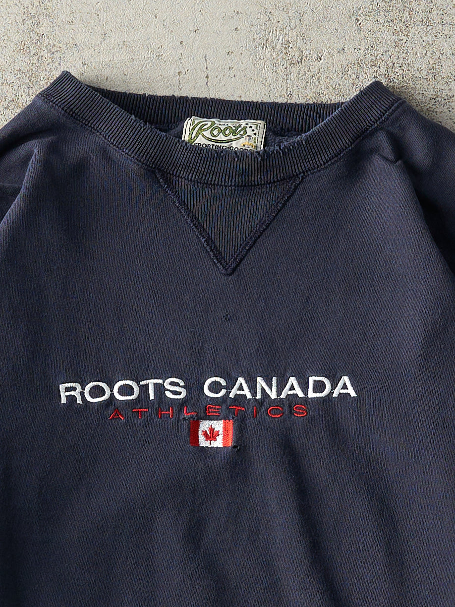 Vintage 90s Navy Blue Embroidered Roots Canada Boxy Crewneck (M/L)