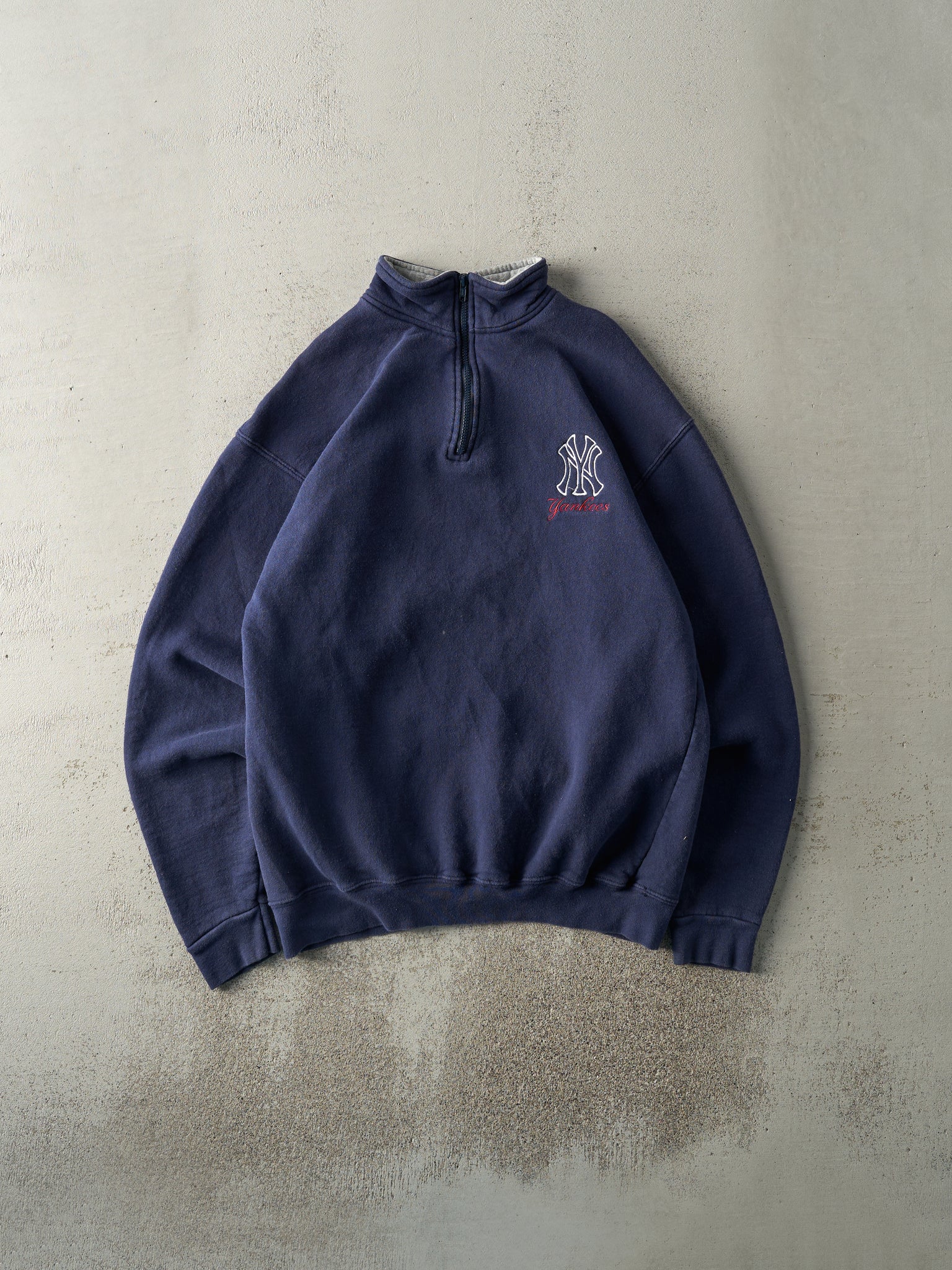 Vintage Y2K Navy Blue New York Yankees Quarter Zip Sweater (M)