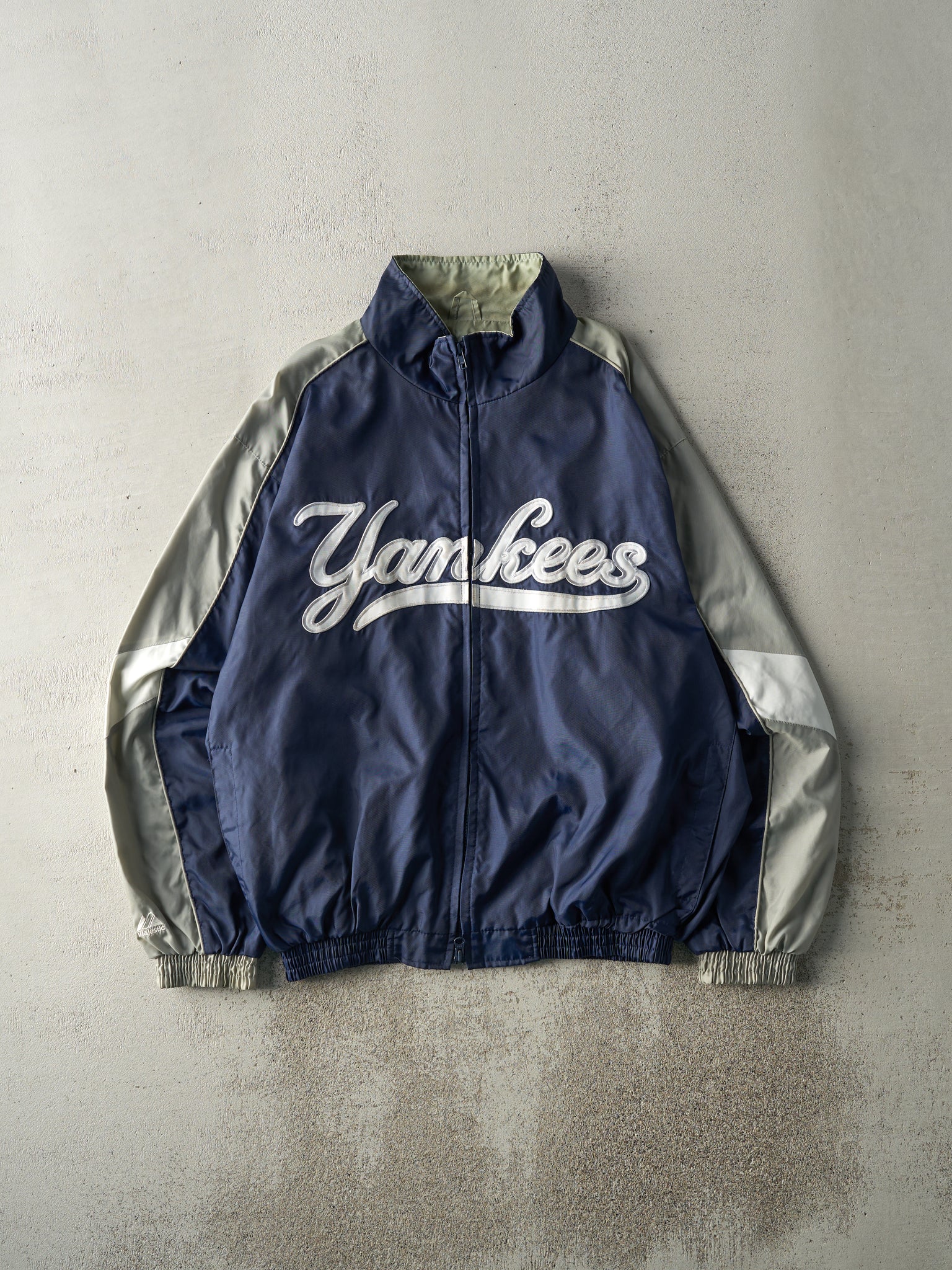 Vintage 90s Navy Blue New York Yankees Zip Up Windbreaker Jacket (L)