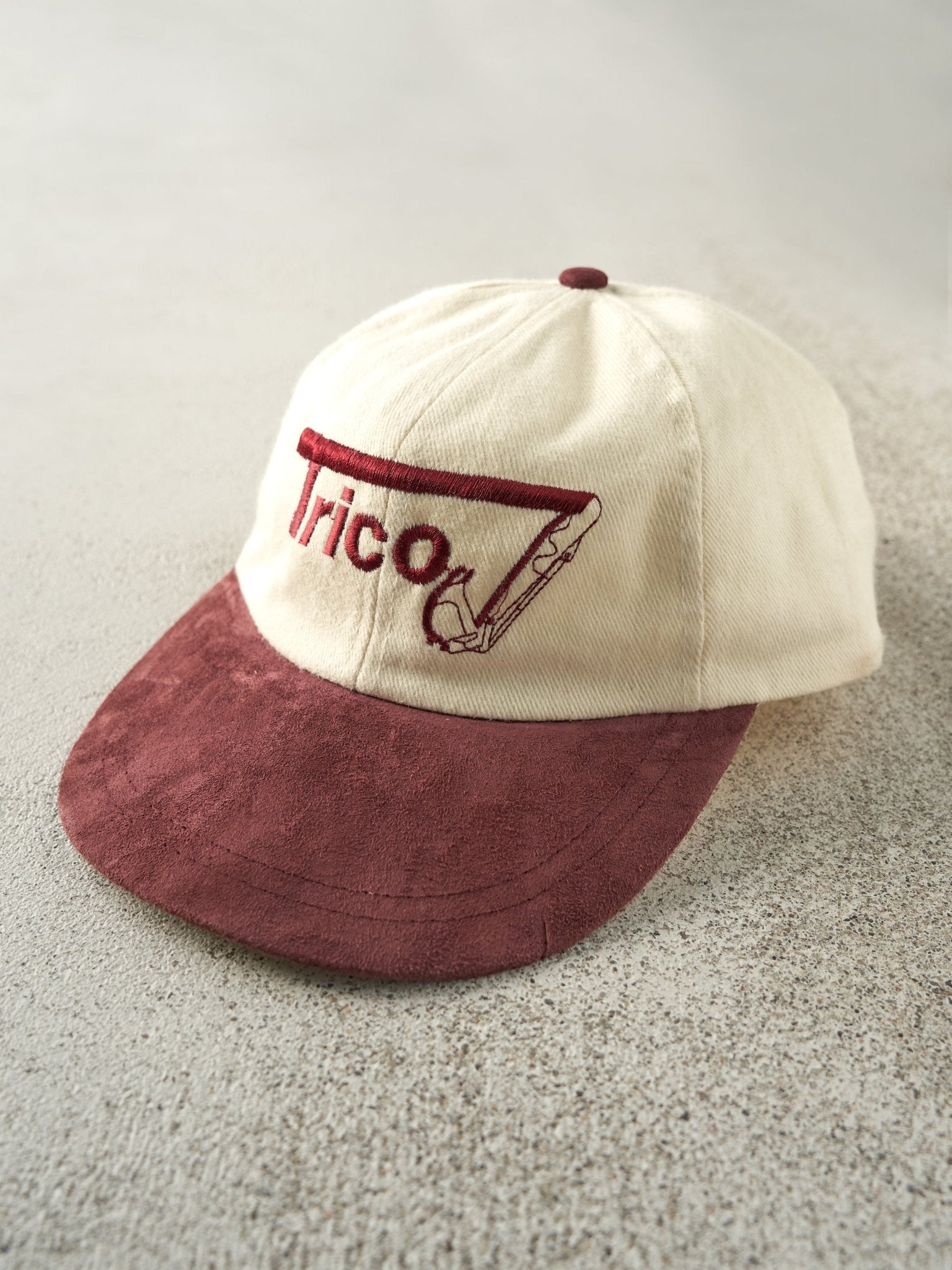 Vintage 90s Beige & Burgundy Embroidered Trico Strapback Hat