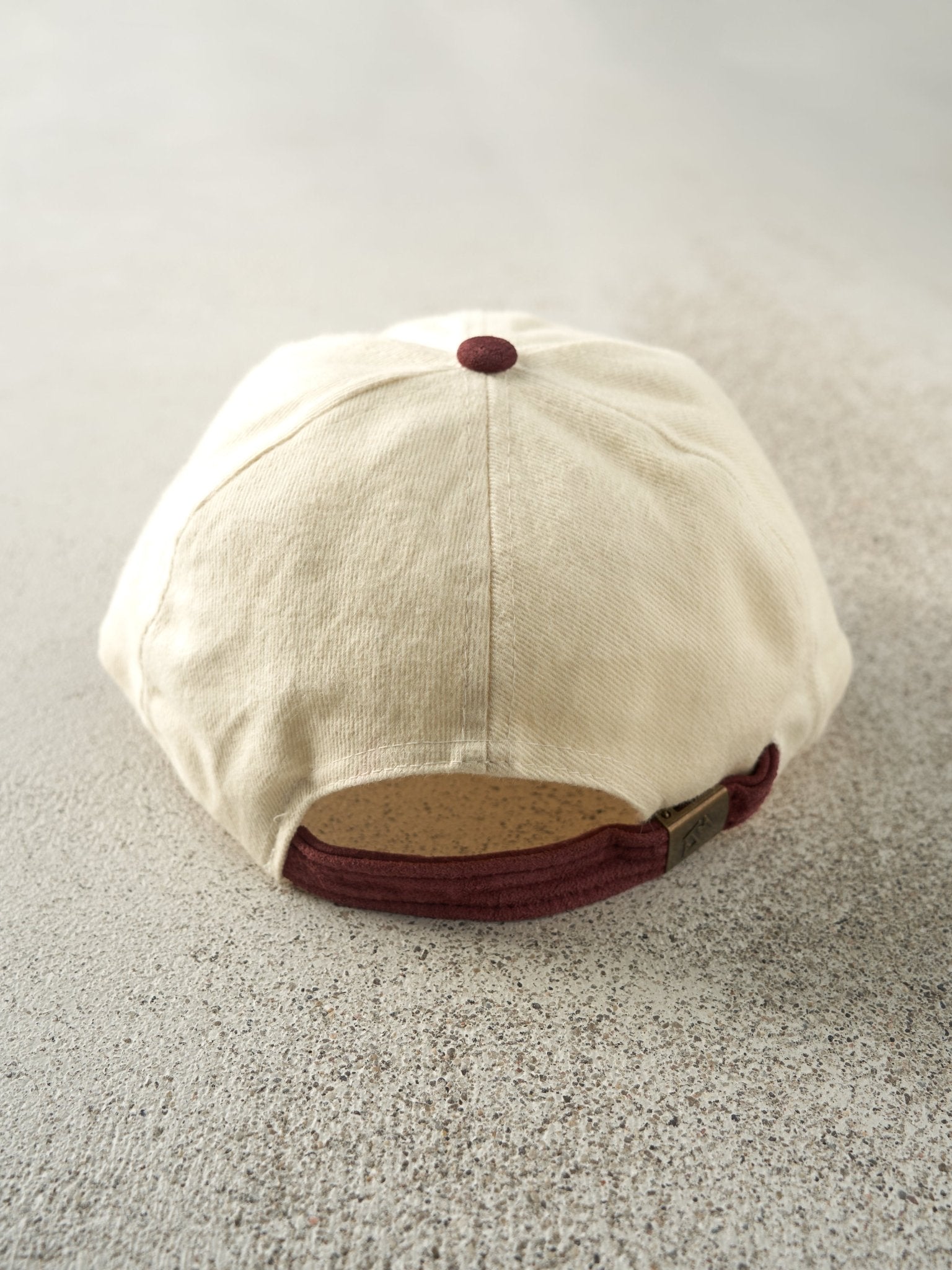 Vintage 90s Beige & Burgundy Embroidered Trico Strapback Hat