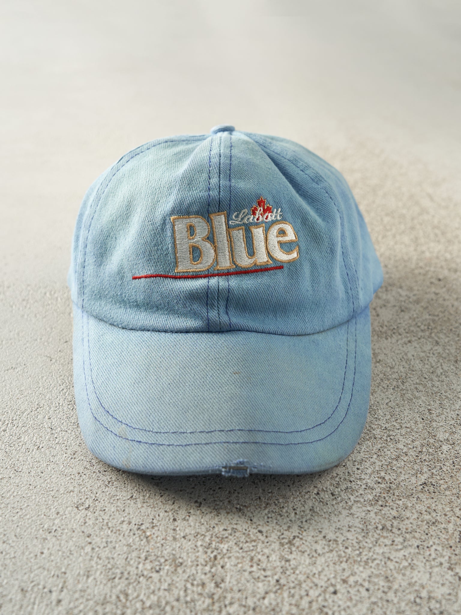 Vintage 90s Blue Labatt Blue Embroidered Leather Strap Back Hat