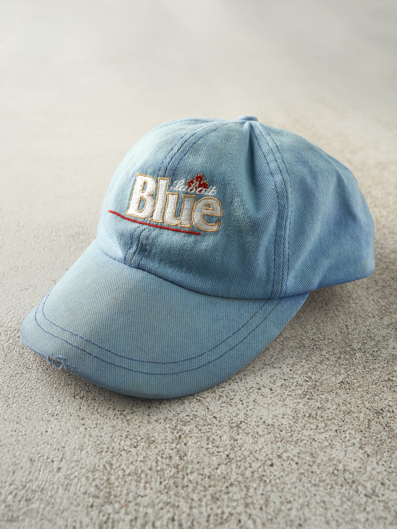 Vintage 90s Blue Labatt Blue Embroidered Leather Strap Back Hat