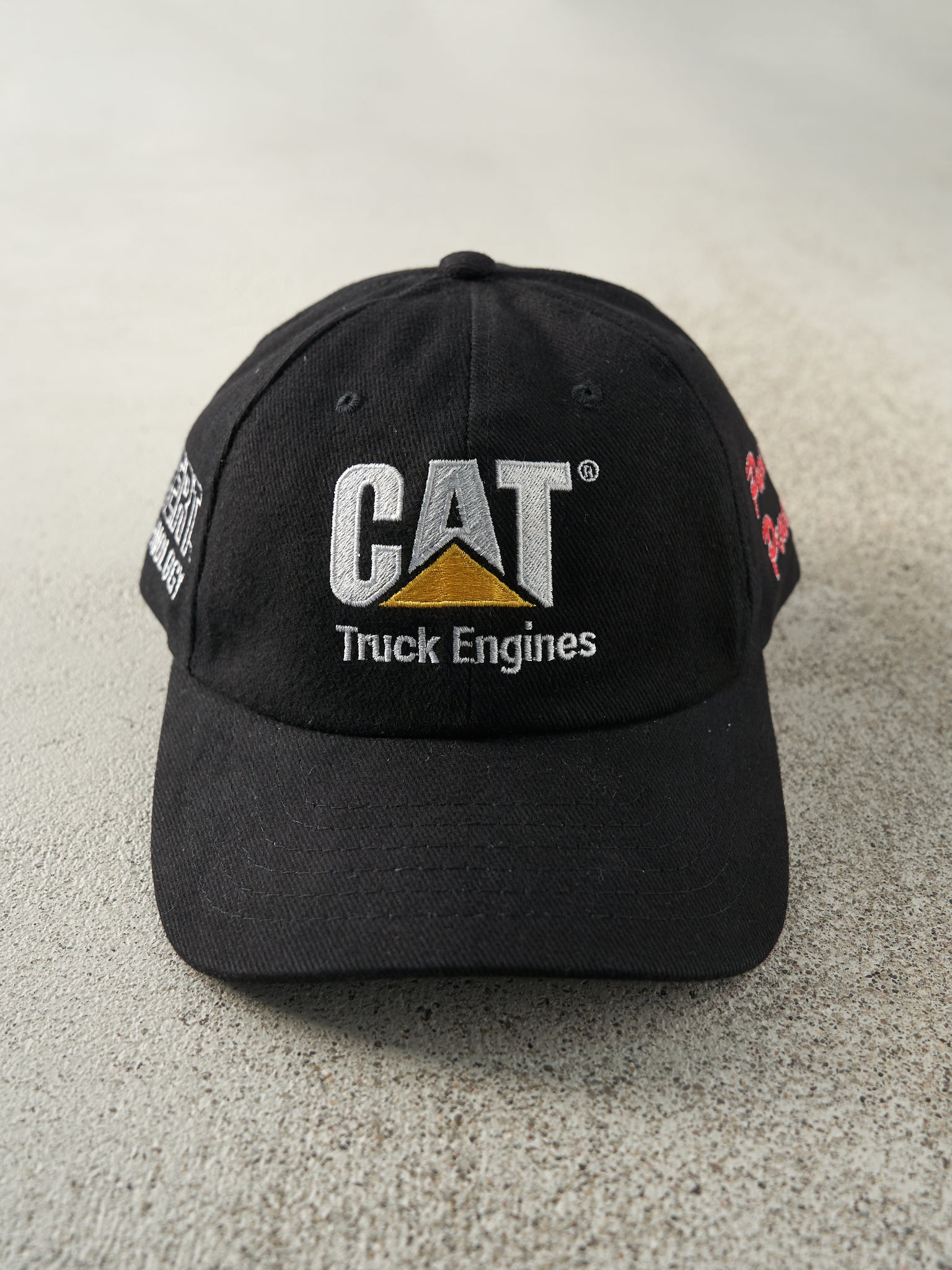 Vintage Y2K Black Cat Truck Engines Embroidered Velcro Back Hat