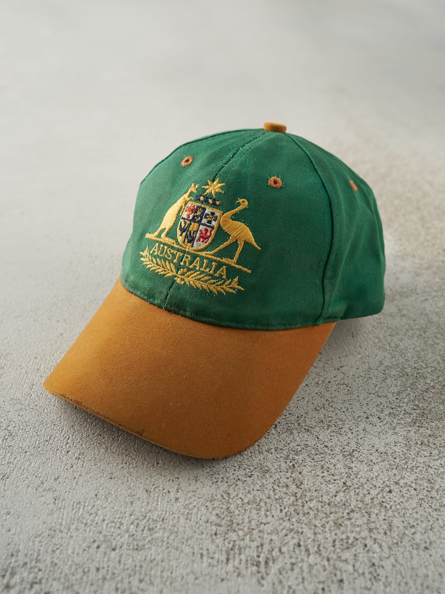 Vintage 90s Green & Brown Embroidered Australia Velcro Back Hat