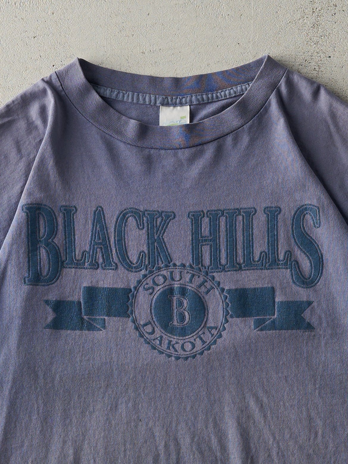 Vintage 90s Sun Faded Blue Black Hills South Dakota Single Stitch Tee (L/XL)