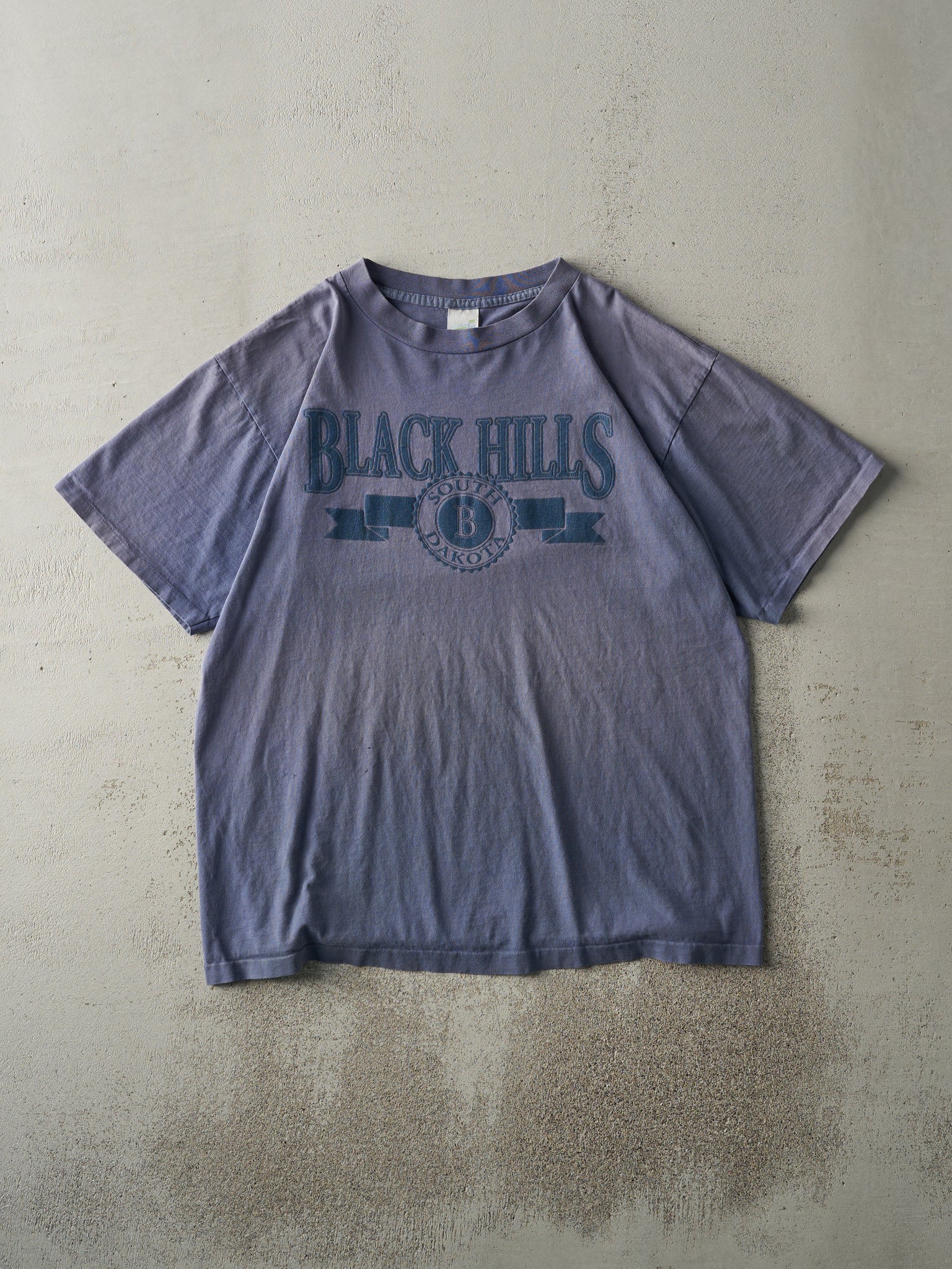 Vintage 90s Sun Faded Blue Black Hills South Dakota Single Stitch Tee (L/XL)