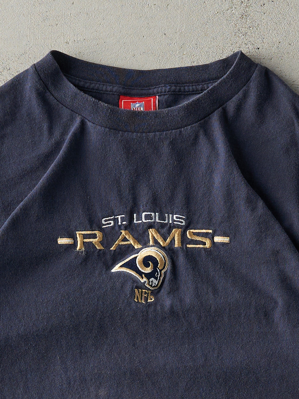 Vintage Y2K Navy Blue Embroidered St. Louis Rams Tee (M)