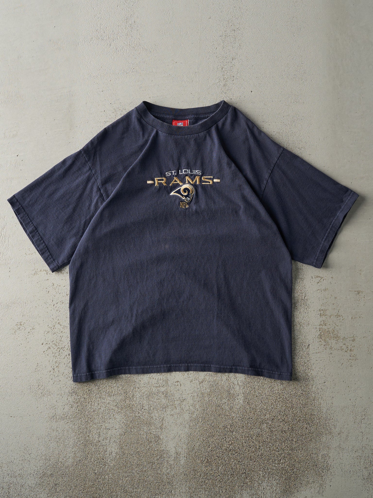 Vintage Y2K Navy Blue Embroidered St. Louis Rams Tee (M)