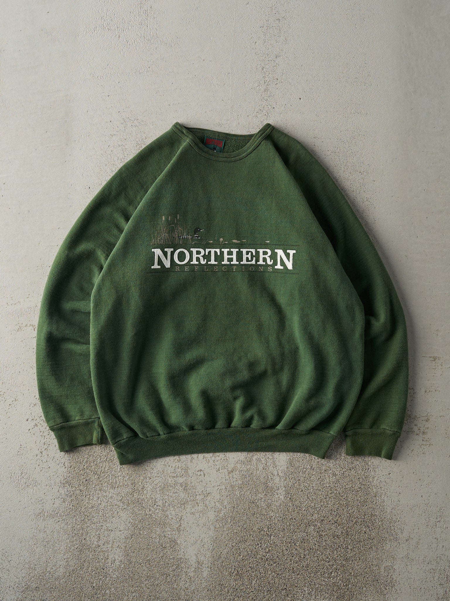 Vintage 90s Sun Faded Green Northern Reflections Crewneck (M/L)