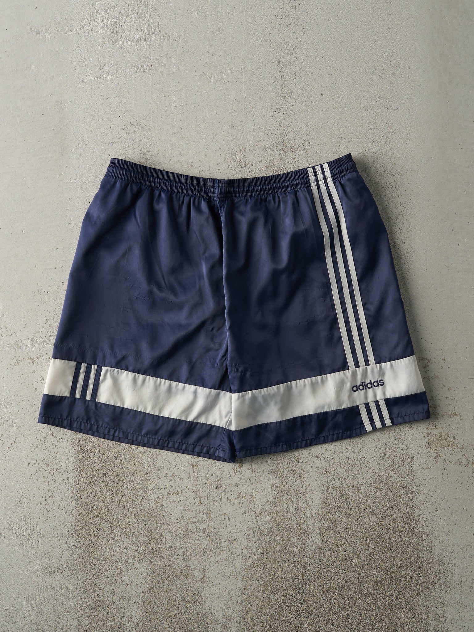 Vintage 90s Navy Blue & White Adidas Track Shorts (34x6.5)