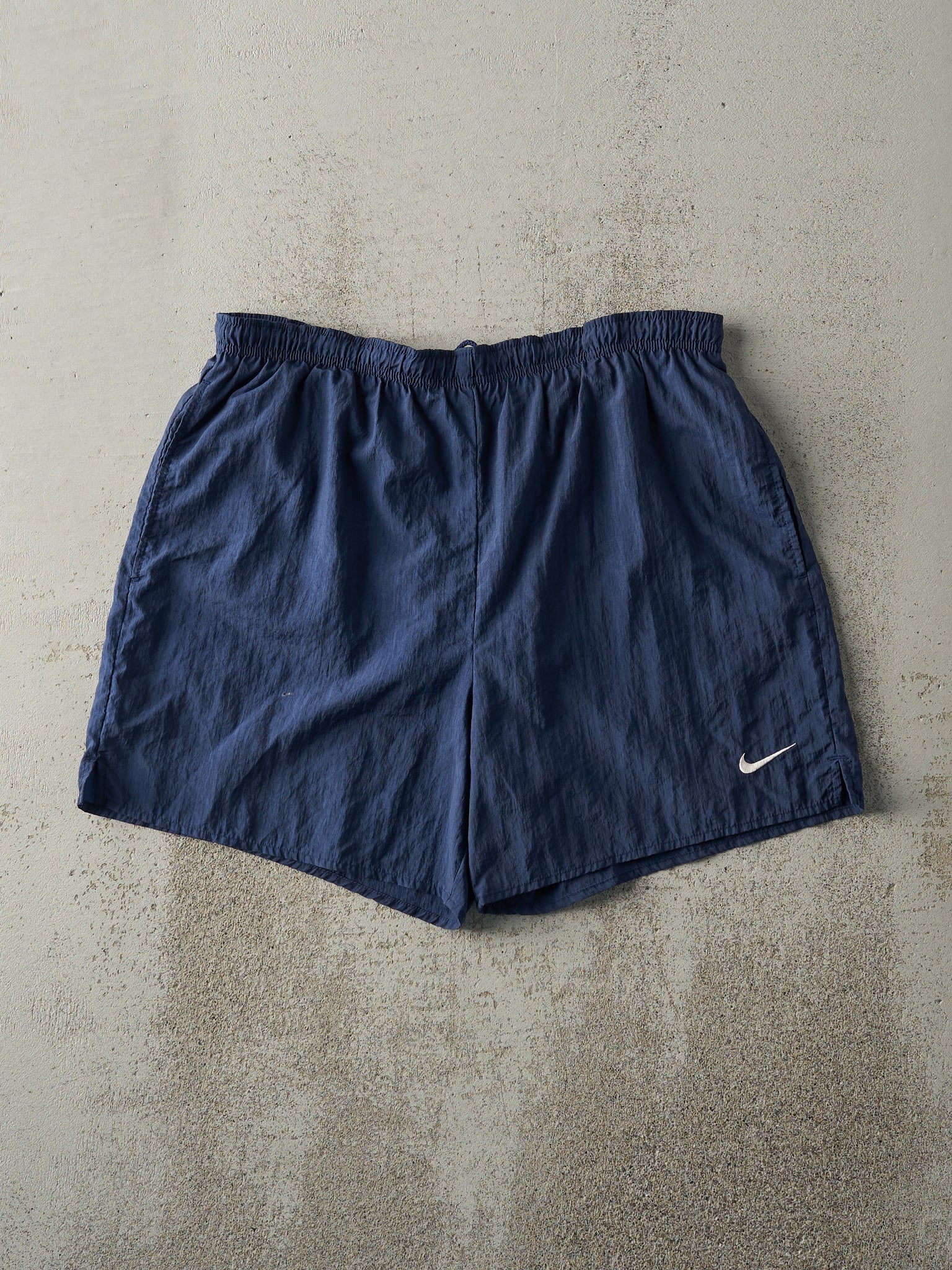 Vintage 90s Navy Blue Nike Swoosh Embroidered Track Shorts (34x5.5)