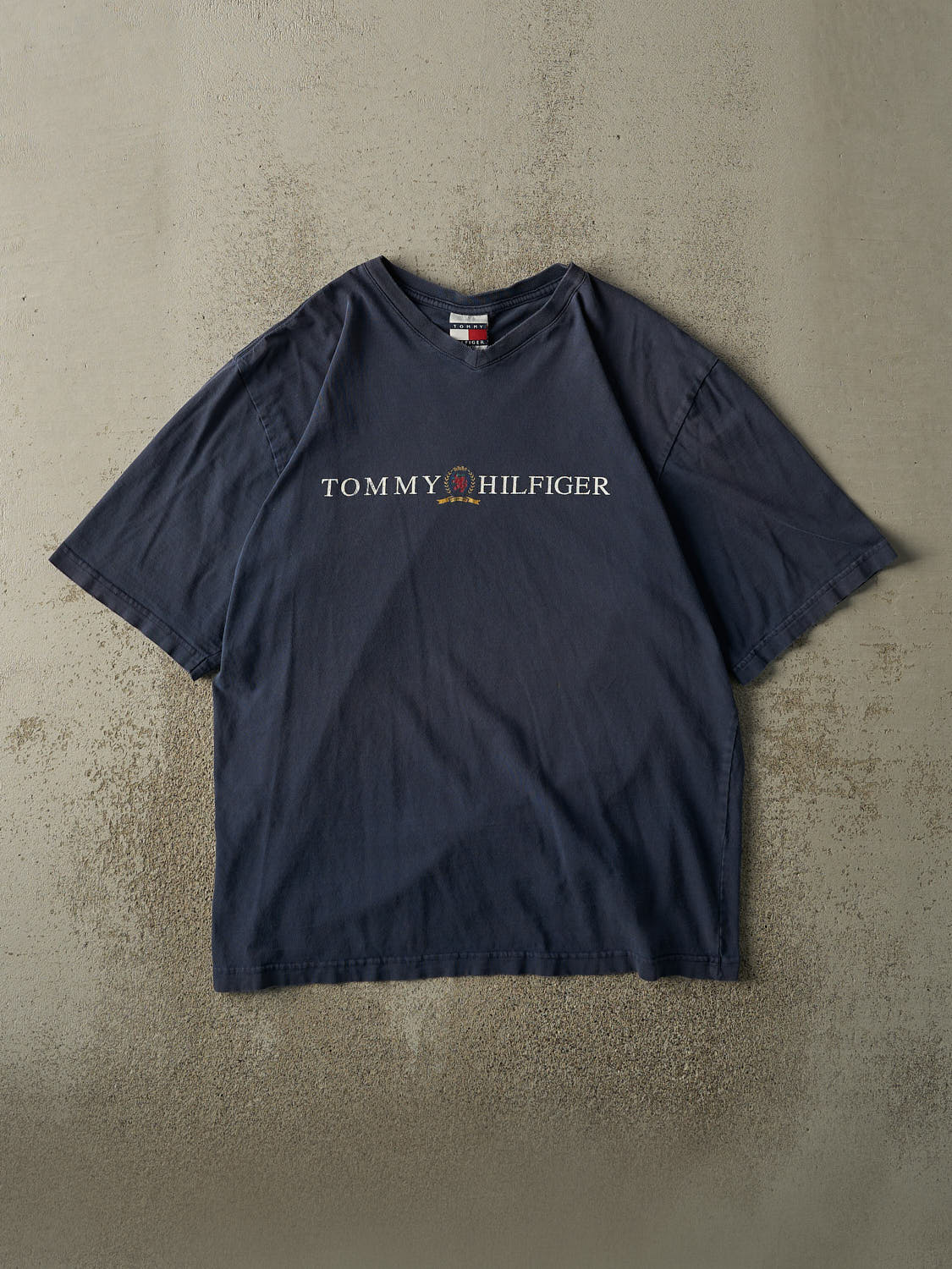 Vintage 90s Navy Blue Tommy Hilfiger V Neck Tee (L/XL)