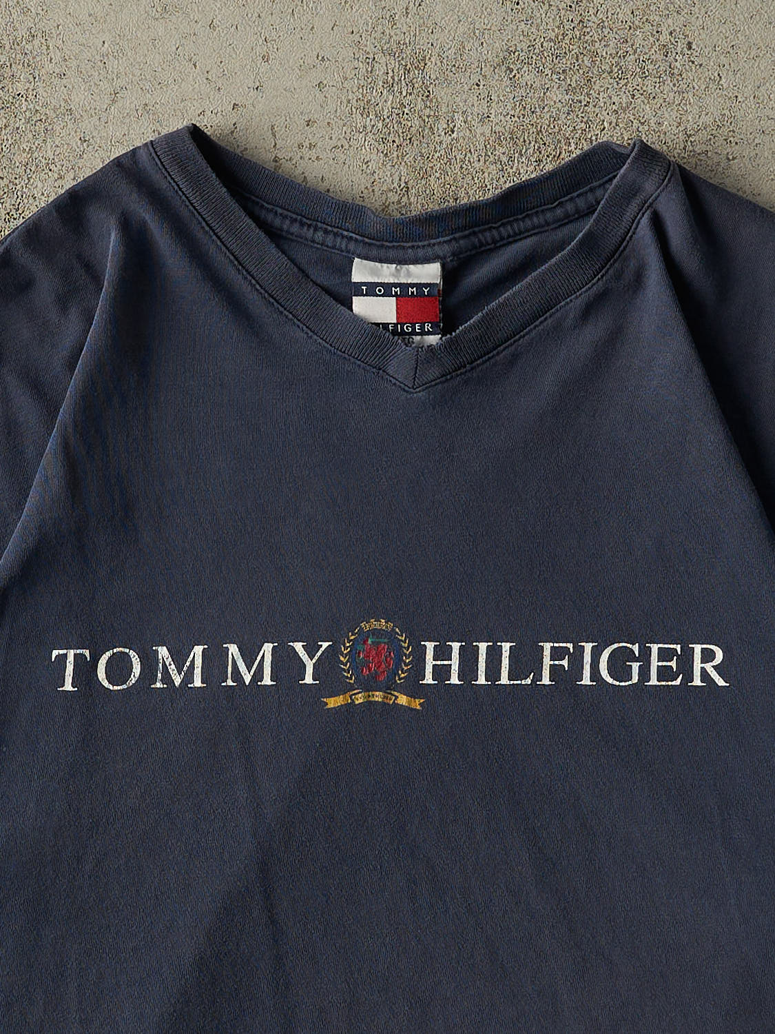 Vintage 90s Navy Blue Tommy Hilfiger V Neck Tee (L/XL)