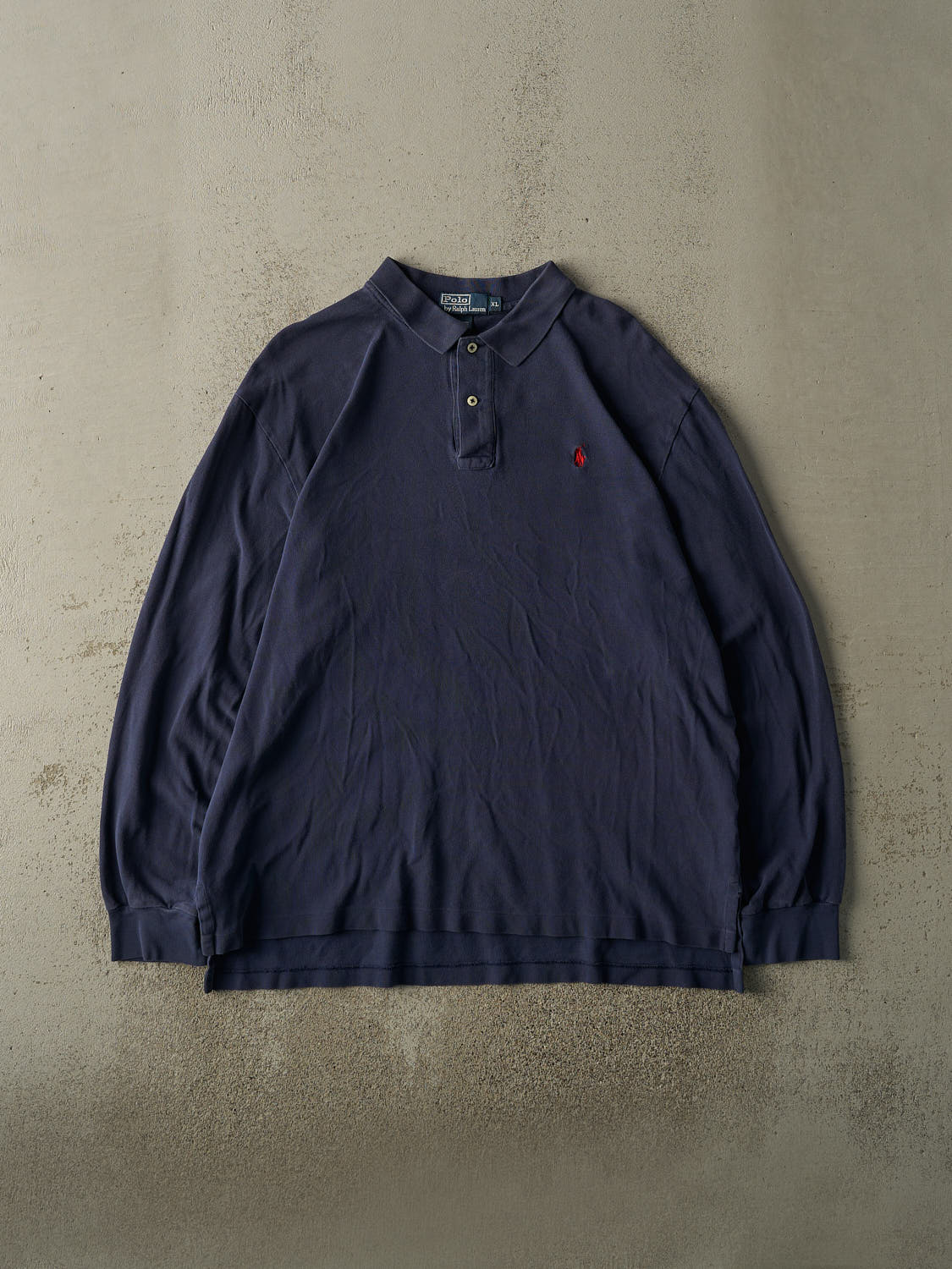 Vintage 90s Navy Blue Polo Ralph Lauren Embroidered Quarter Button Long Sleeve (XL)
