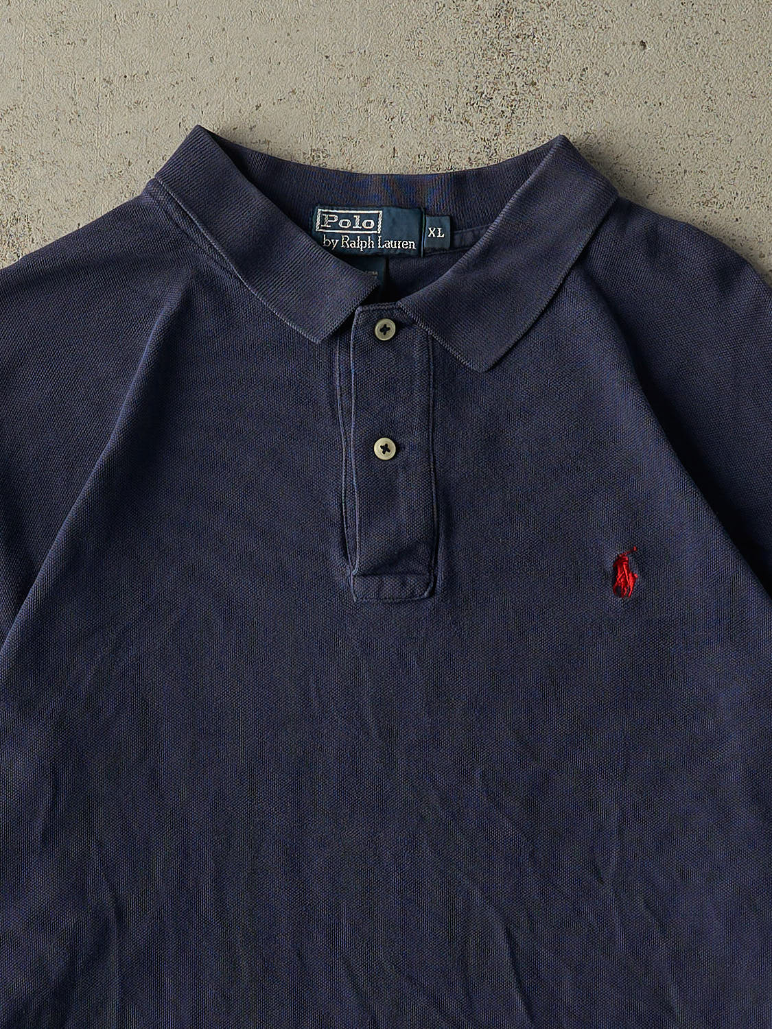 Vintage 90s Navy Blue Polo Ralph Lauren Embroidered Quarter Button Long Sleeve (XL)