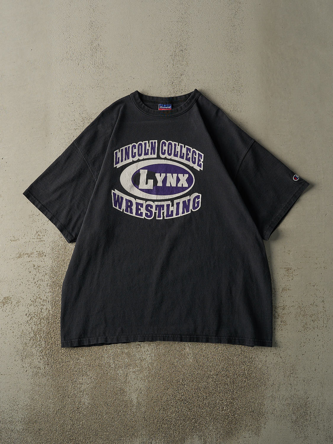 Vintage 90s Black Lincoln College Wrestling Tee (XL/XXL)