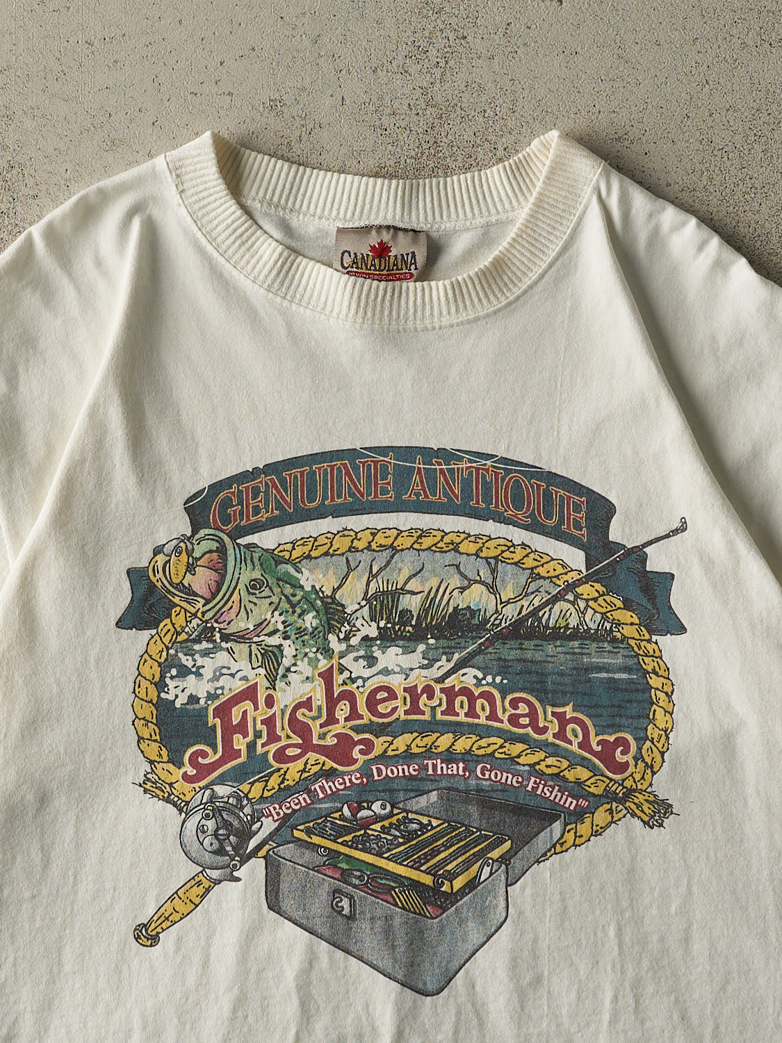 Vintage 90s White Fisherman Slogan Tee (L/XL)