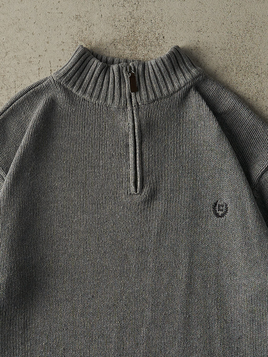 Vintage Y2K Charcoal Grey Embroidered Chaps Quarter Zip Knit (L/XL)