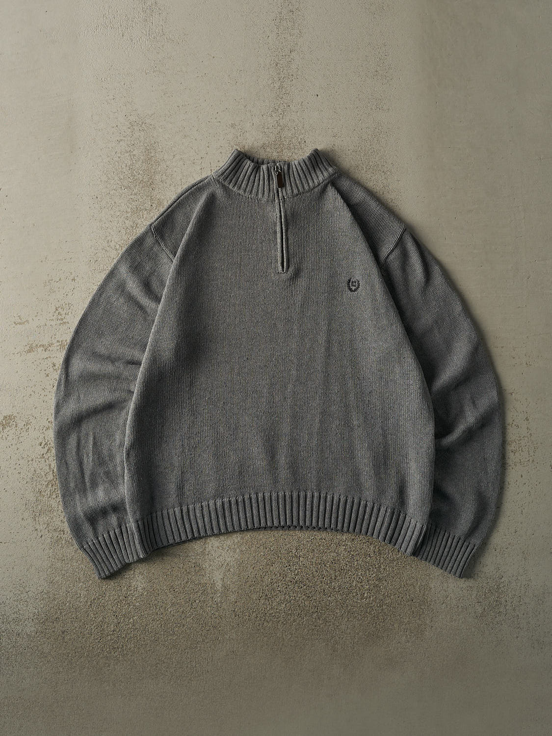 Vintage Y2K Charcoal Grey Embroidered Chaps Quarter Zip Knit (L/XL)