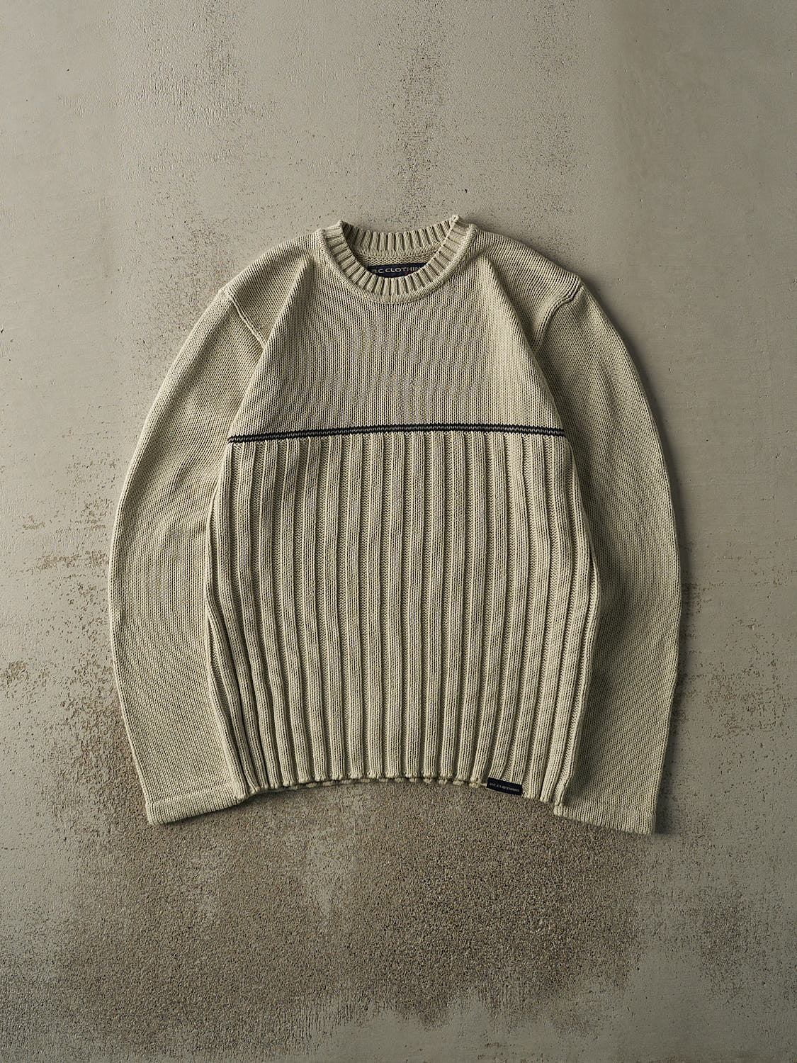 Vintage Y2K Beige Striped Knit Pullover (L)