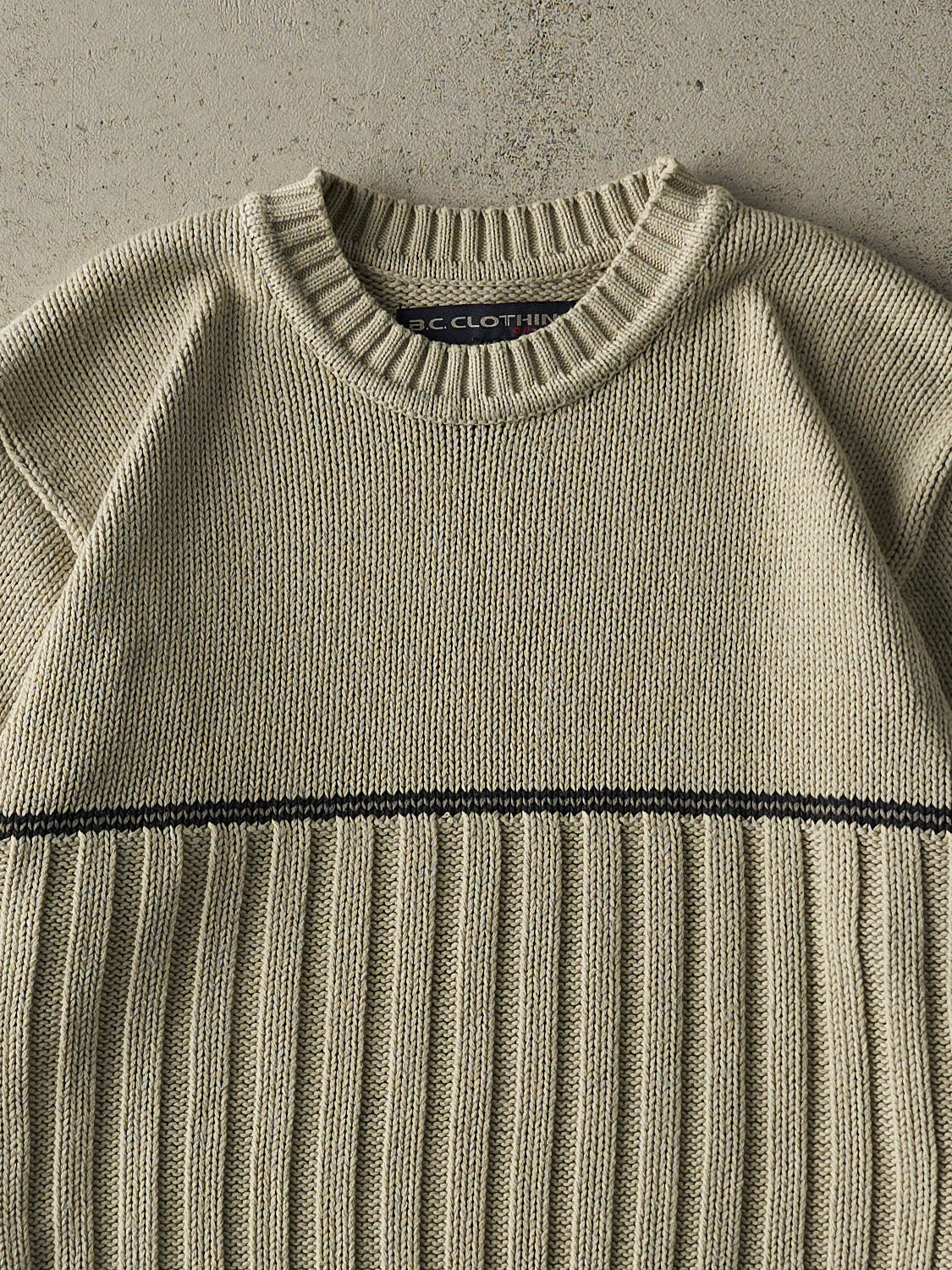Vintage Y2K Beige Striped Knit Pullover (L)
