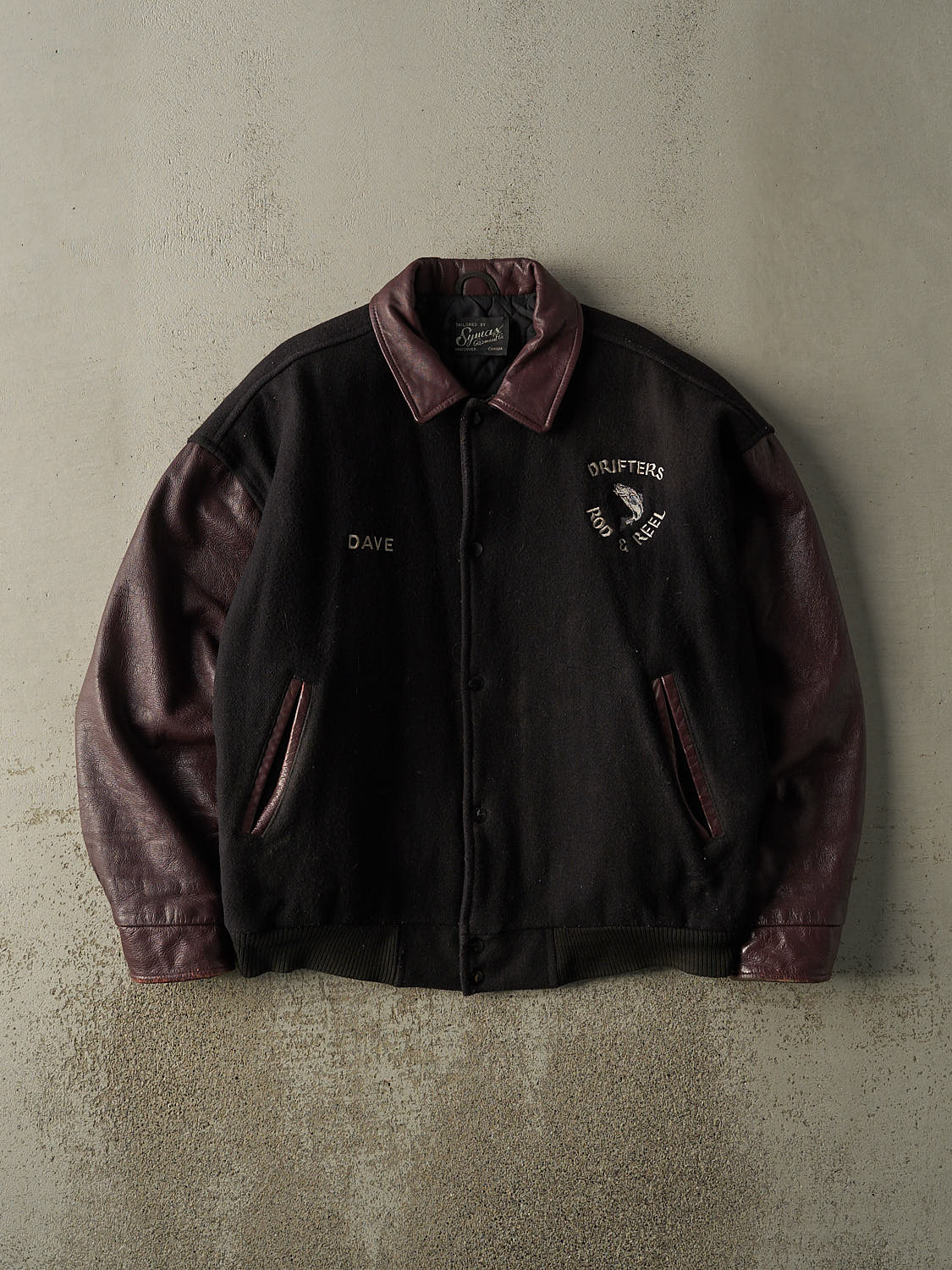Vintage 90s Black & Burgundy Embroidered Varsity Jacket (L/XL)