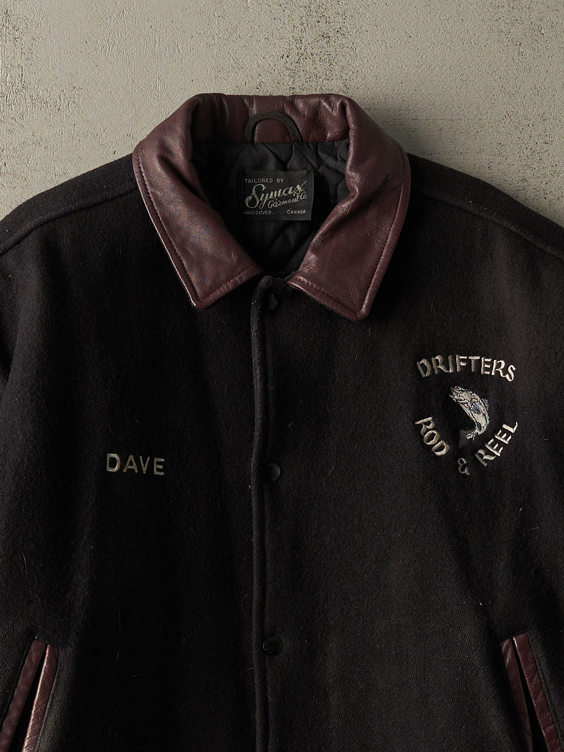 Vintage 90s Black & Burgundy Embroidered Varsity Jacket (L/XL)