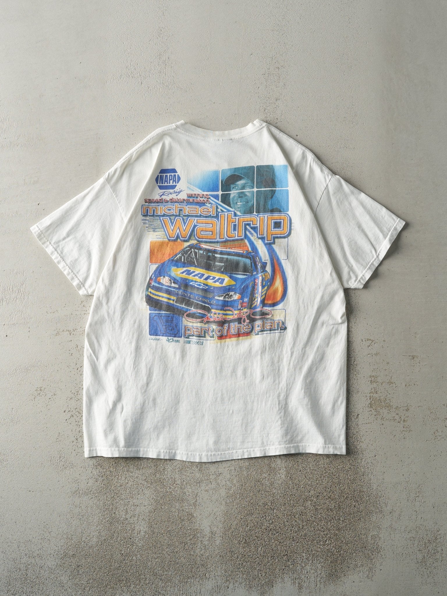 Vintage Y2K White Michael Waltrip Nascar Racing Tee (L/XL)