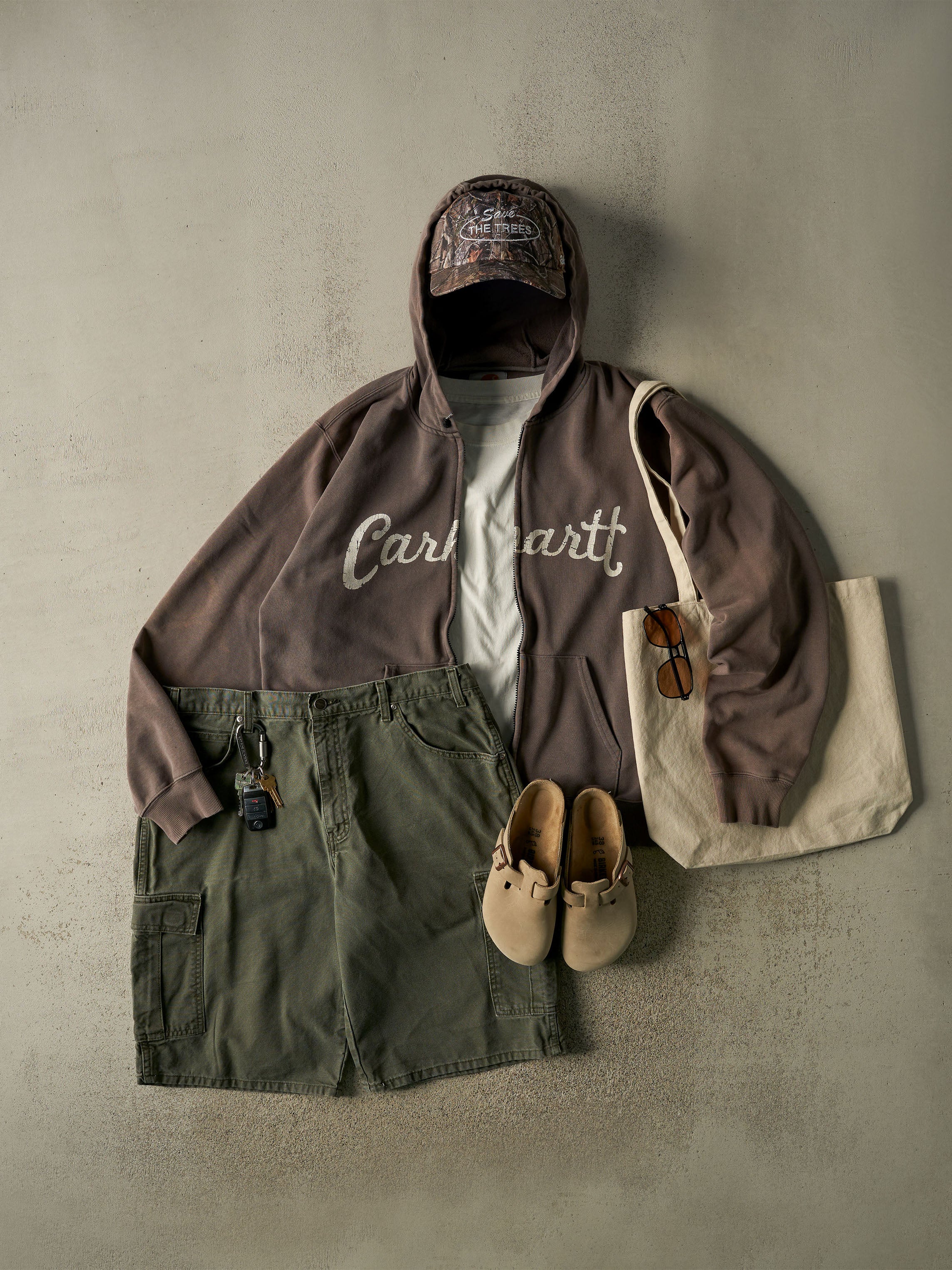 Vintage 90s Charcoal Grey Carhartt Zip Up Hoodie (L/XL)