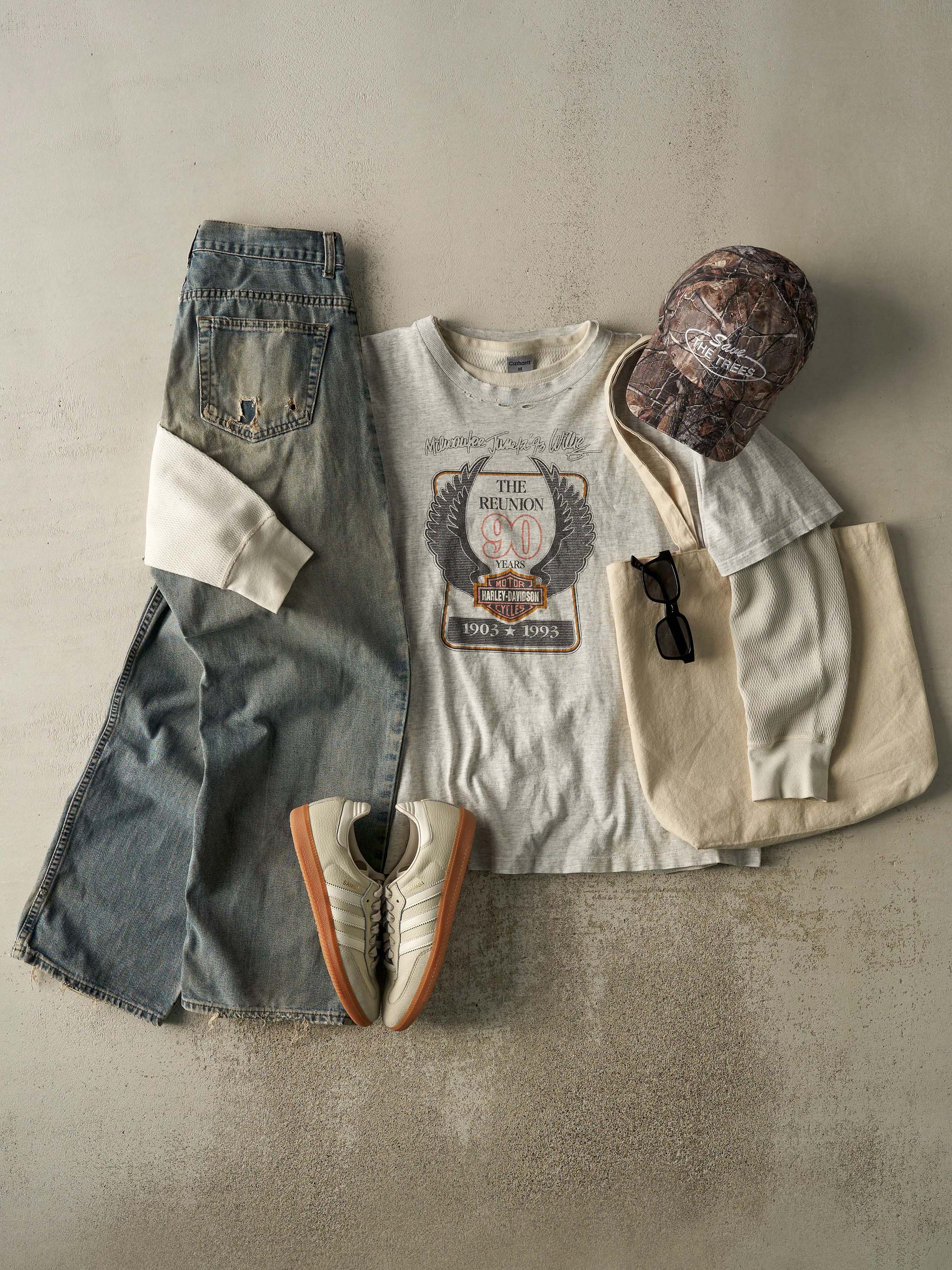 Vintage 93' Heather Grey Harley Davidson Anniversary Single Stitch Tee (XL)