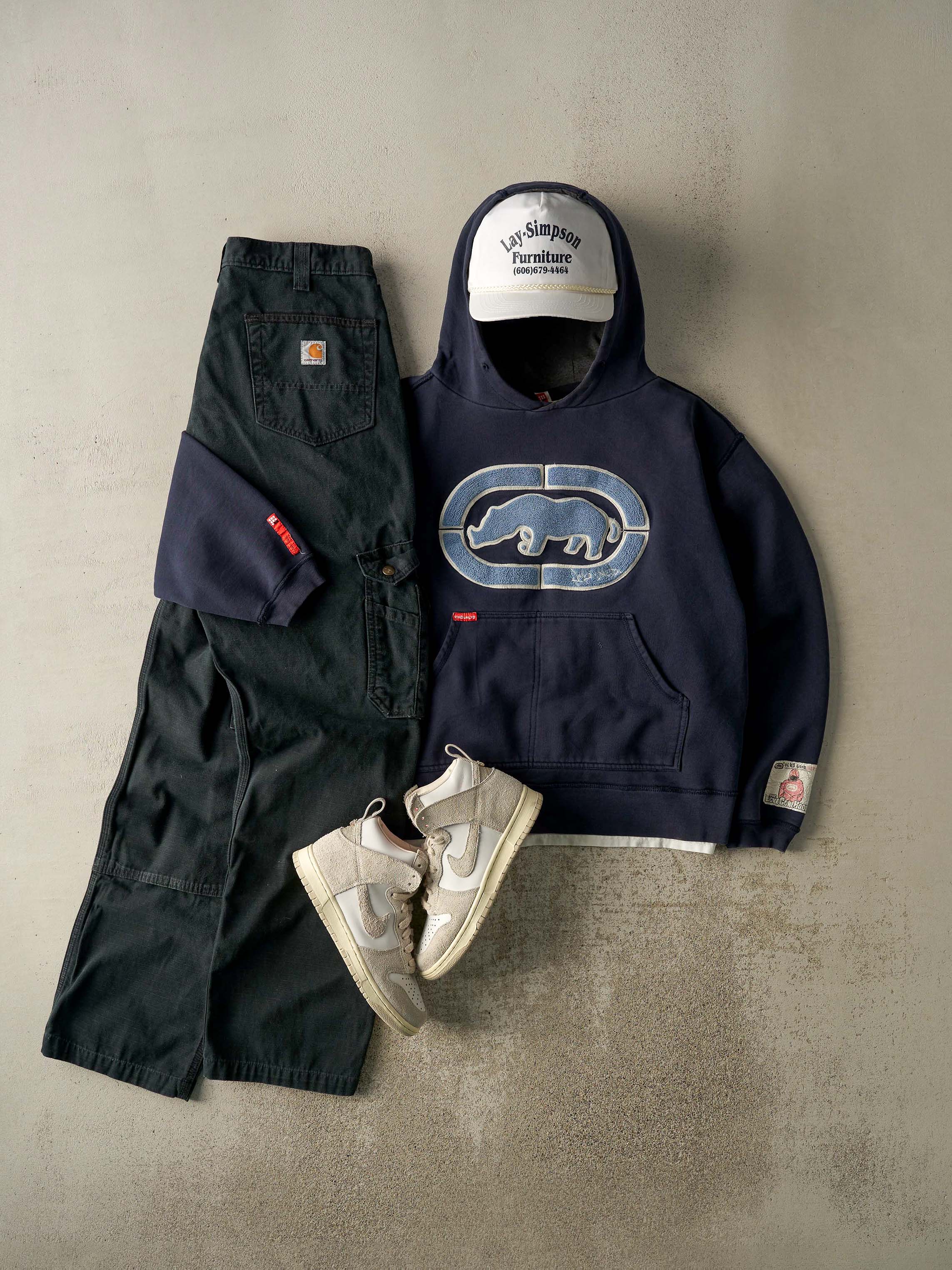 Vintage Y2K Faded Black Carhartt Double Knee Cargo Pants (33x34)