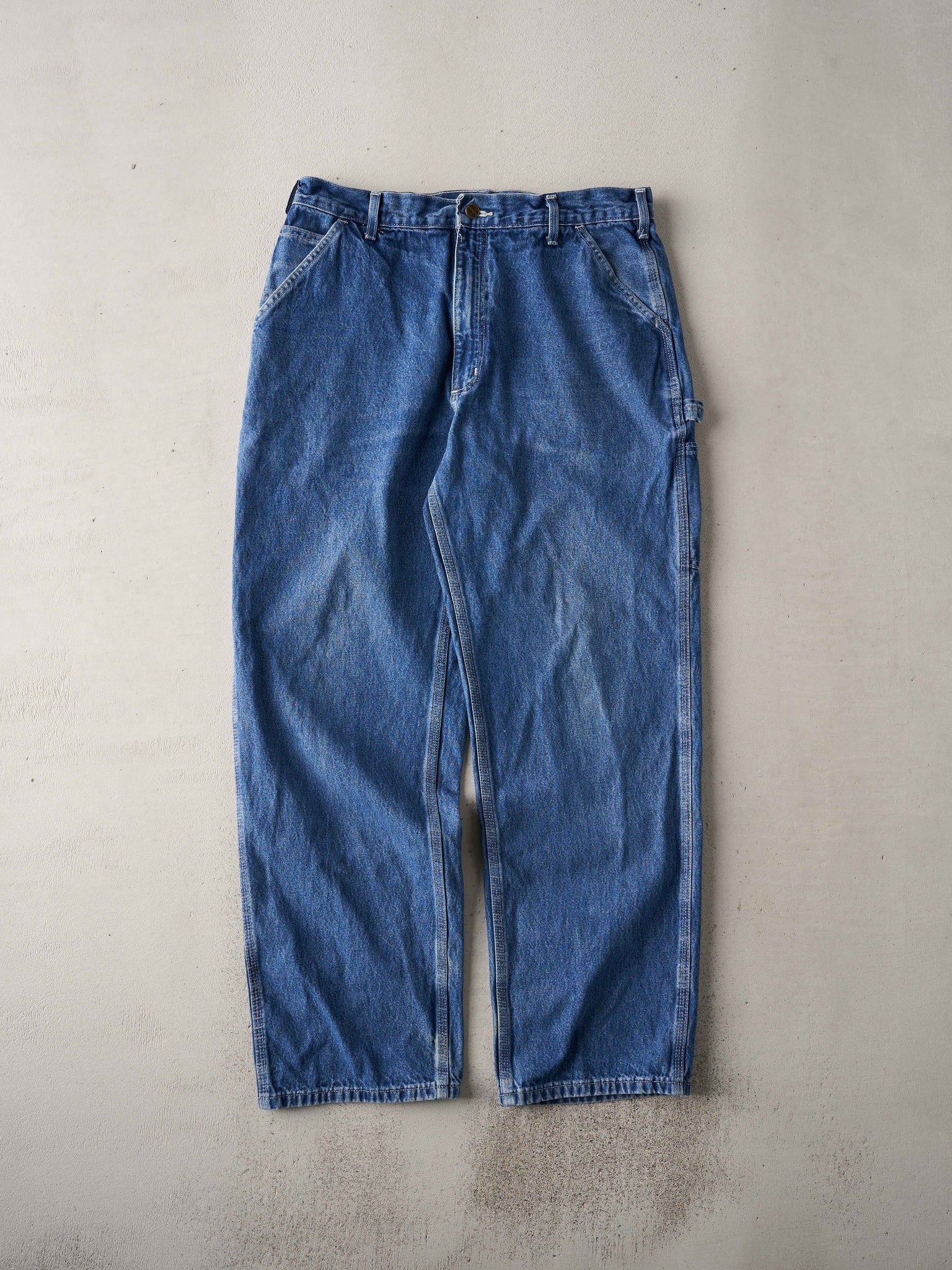 Vintage Y2K Washed Blue Dungaree Carhartt Carpenter Denim Pants (34x31)