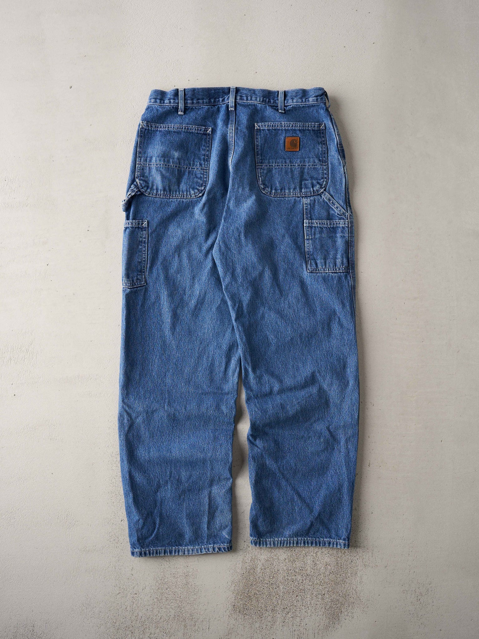 Vintage Y2K Washed Blue Dungaree Carhartt Carpenter Denim Pants (34x31)